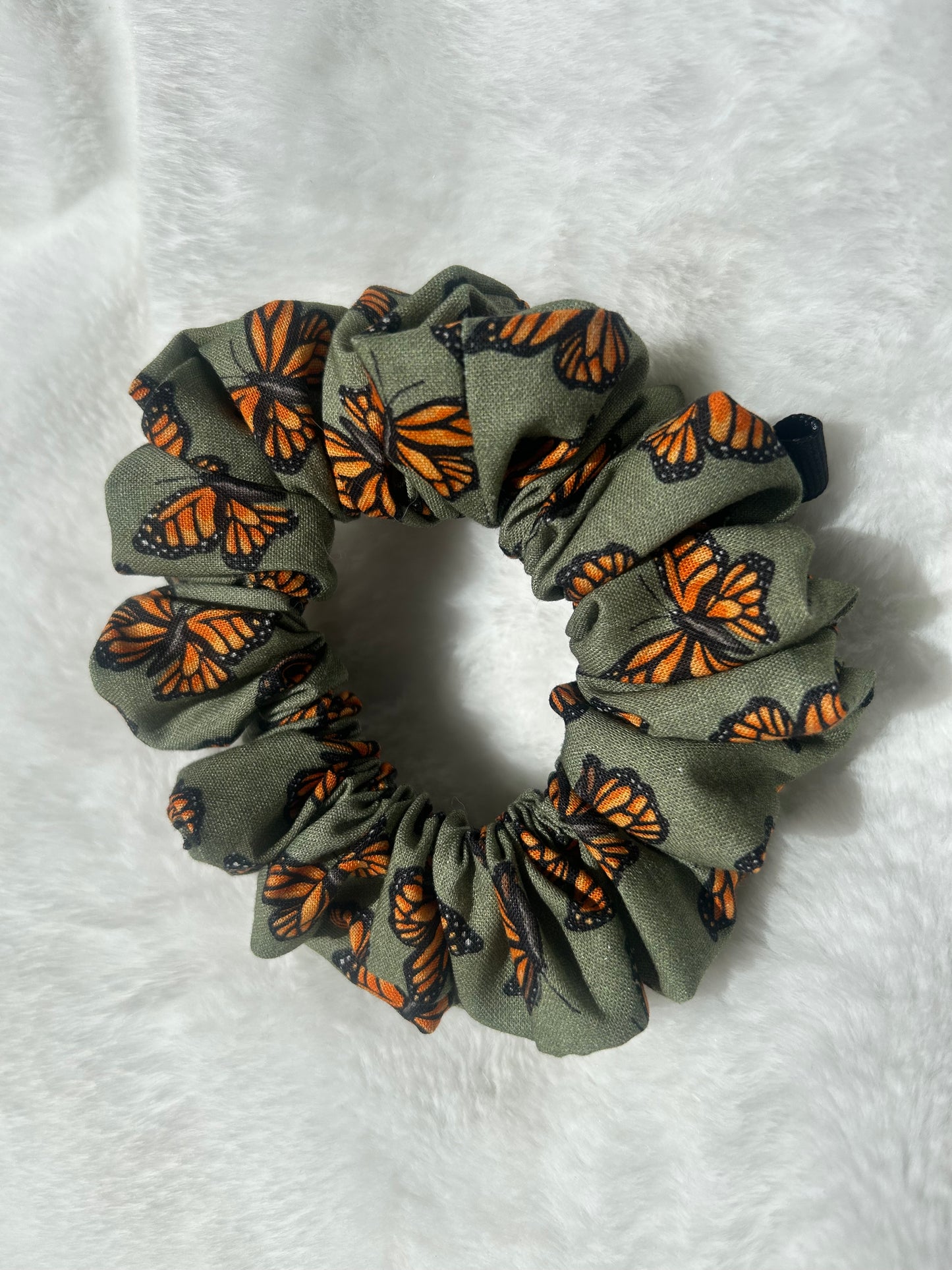 Green and orange butterfly scrunchie