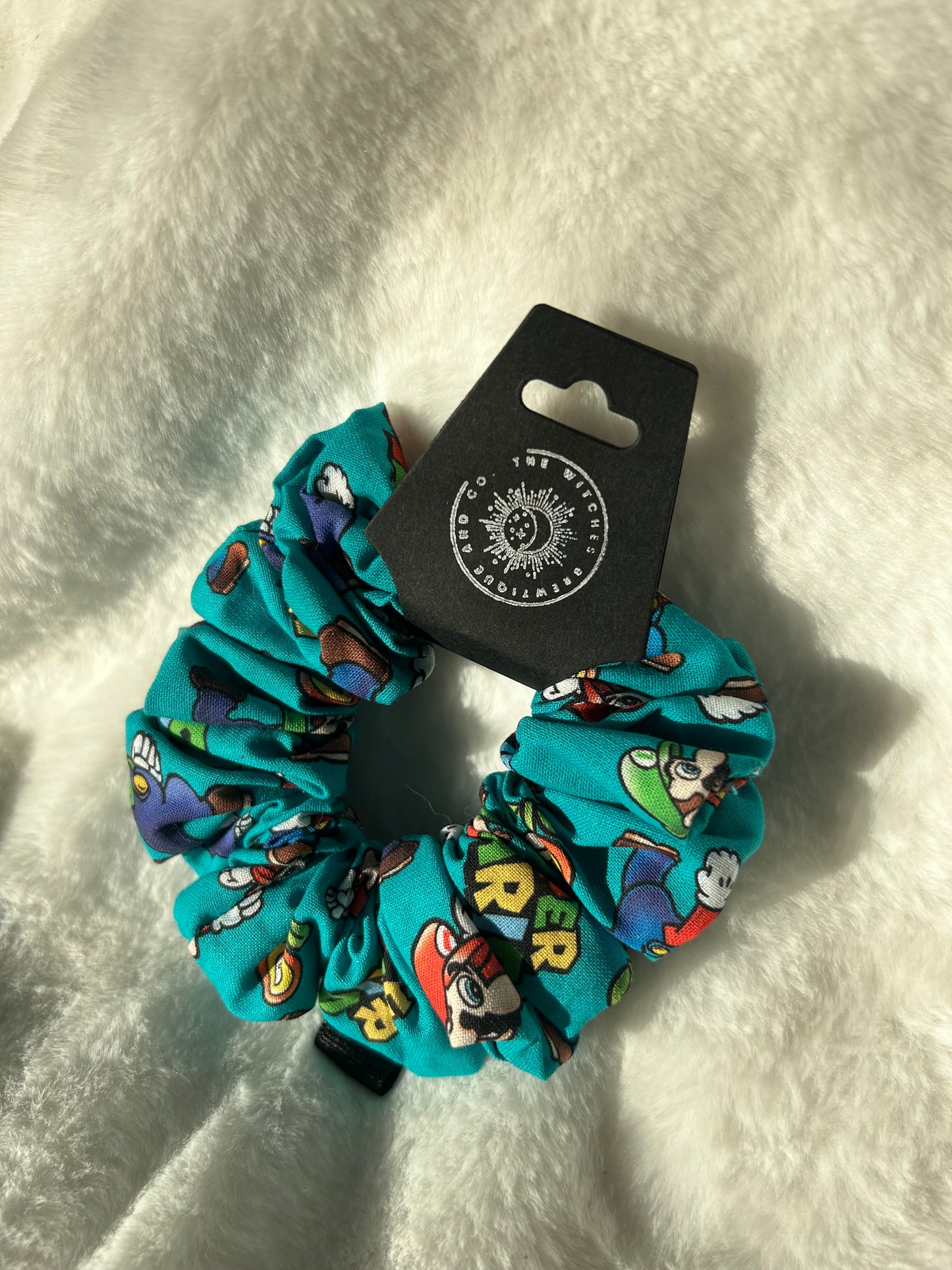 Teal super Mario scrunchie