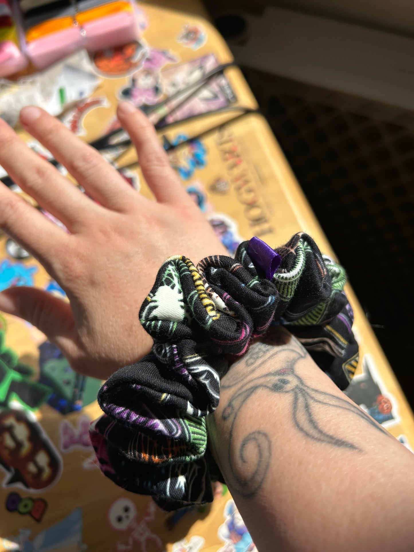 Glow in the dark cat tarot scrunchie