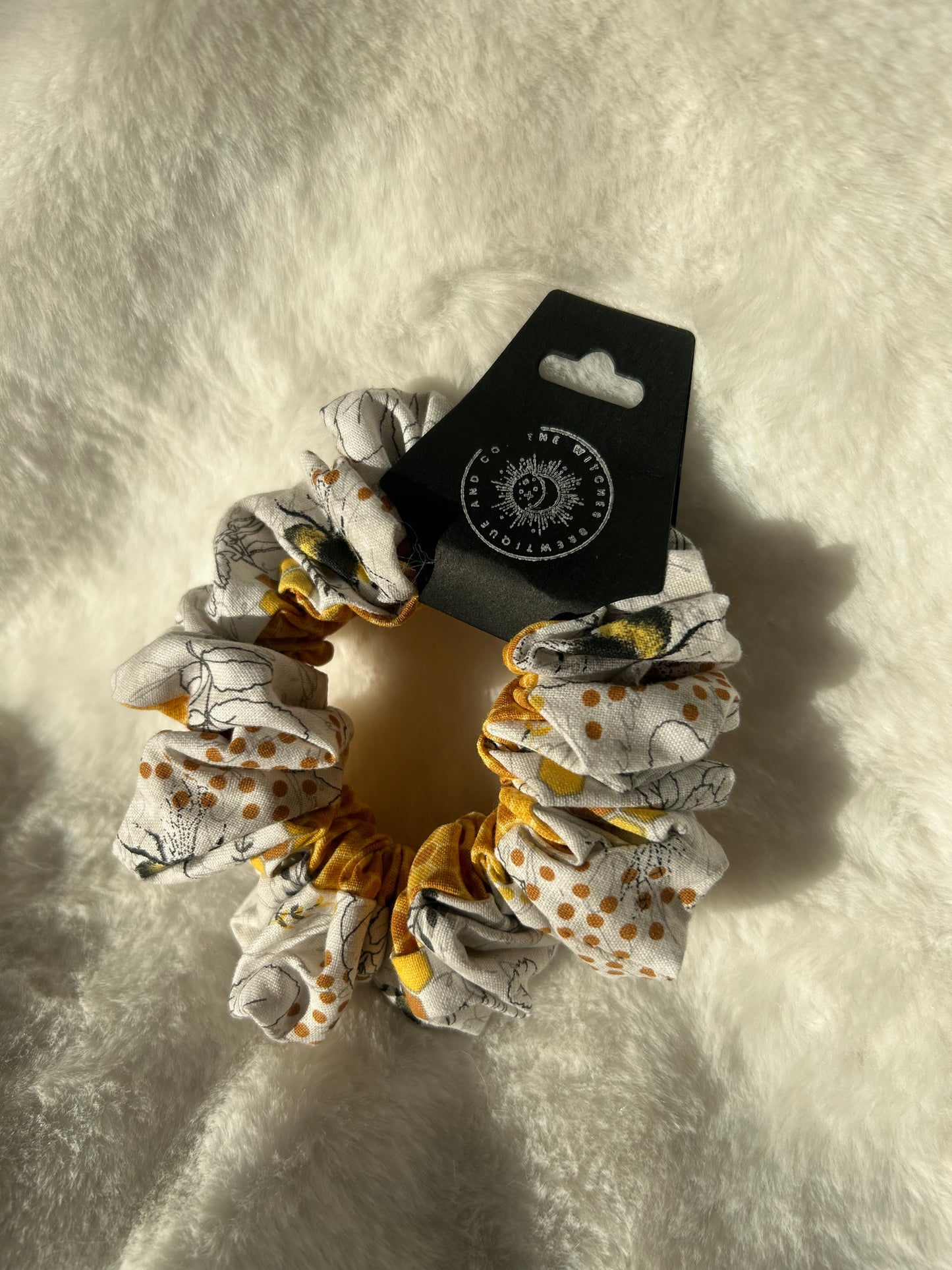 Two sided bee and honeycomb print scrunchie