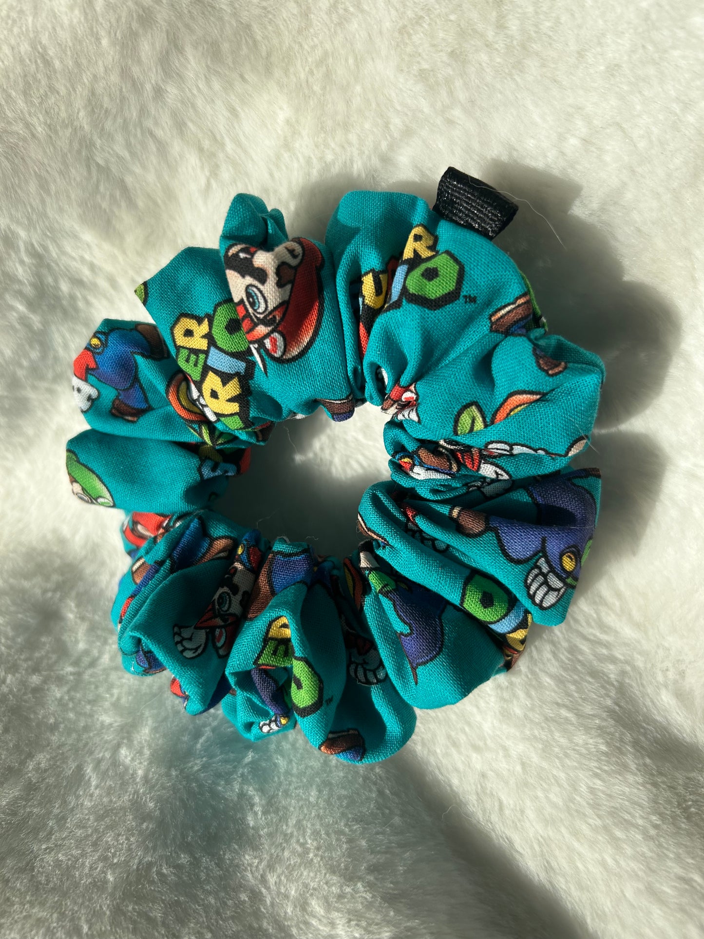 Teal super Mario scrunchie