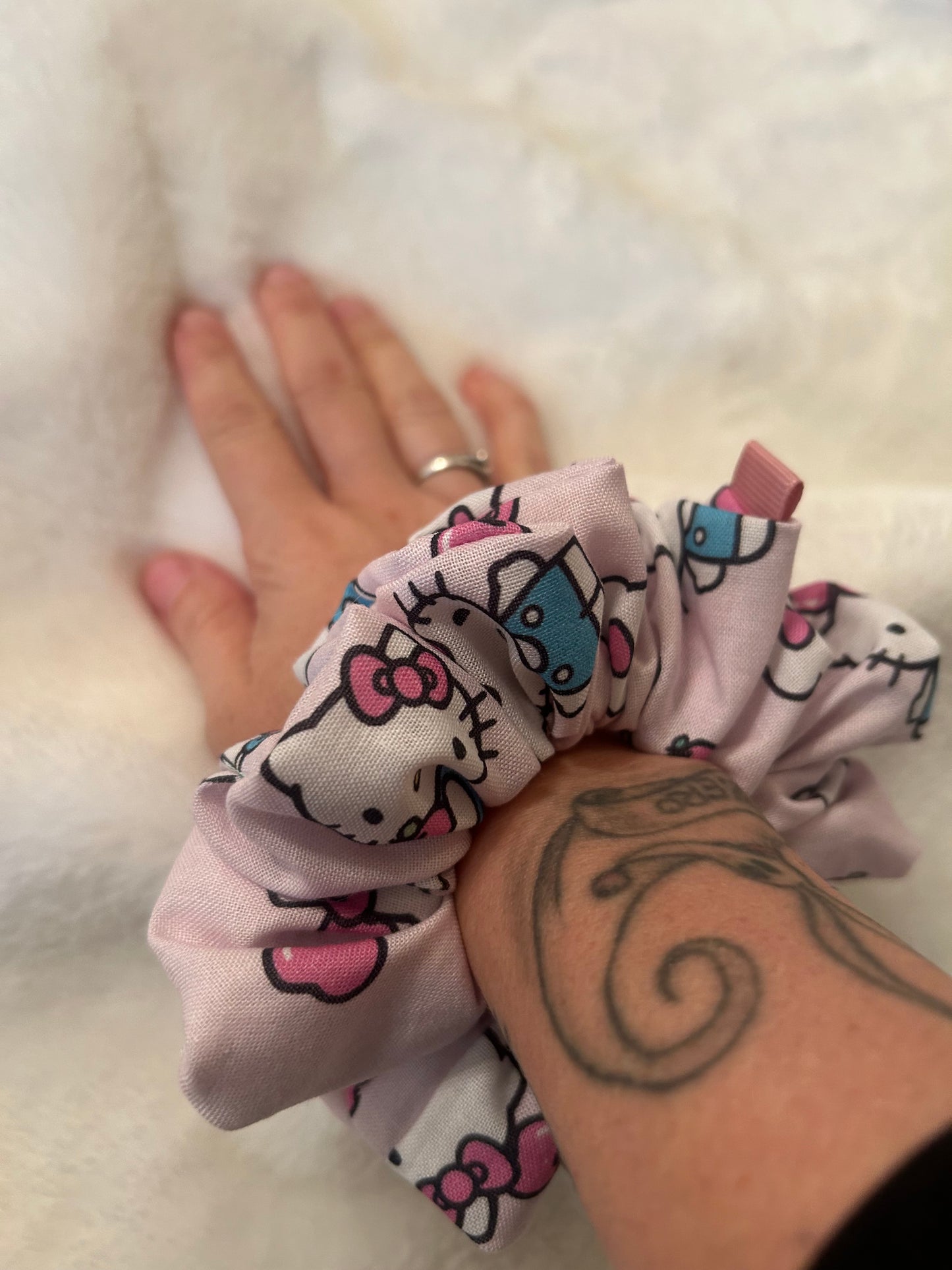 Pink apple hello kitty scrunchie