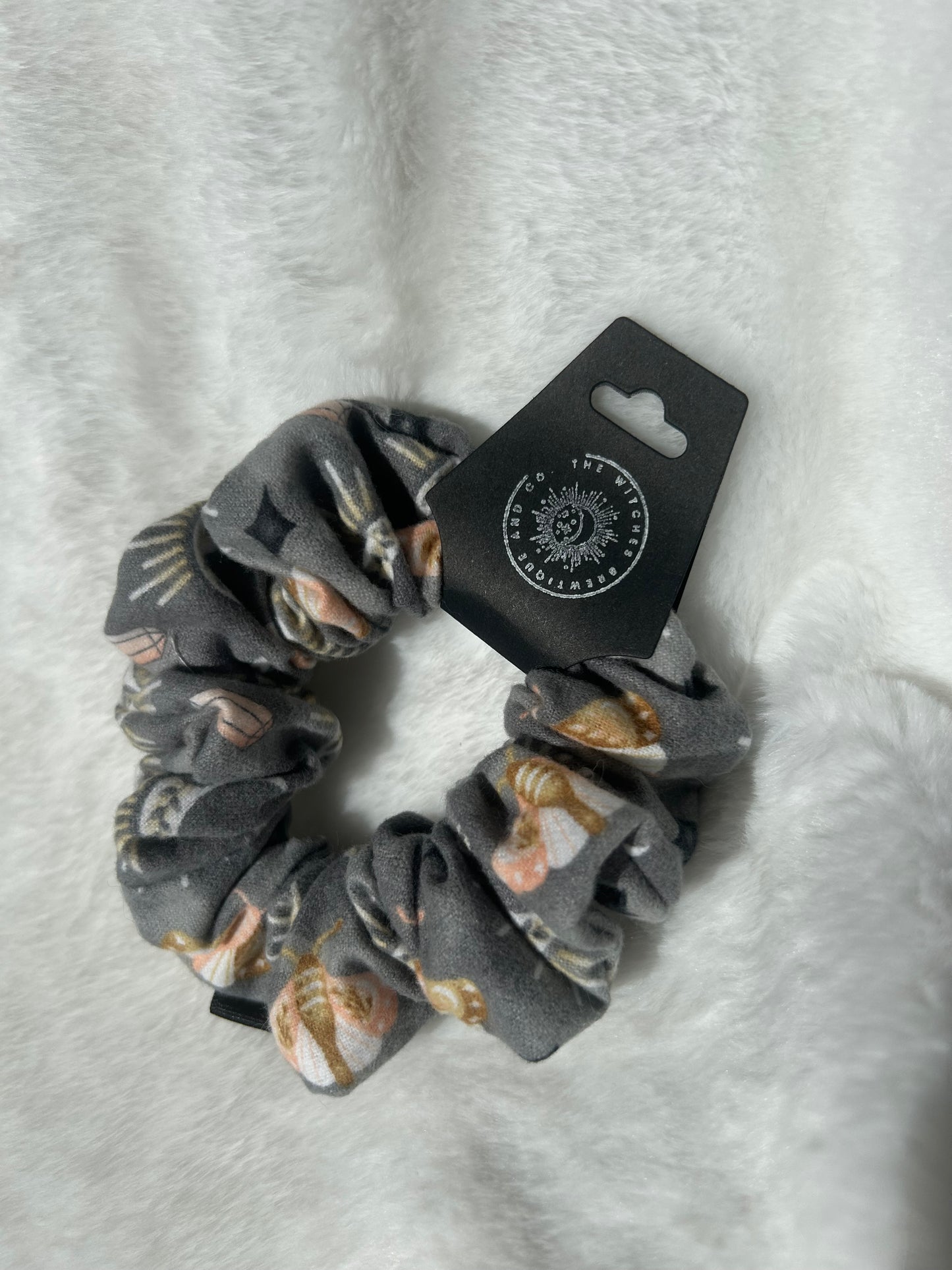 Grey moth and crystal scrunchie