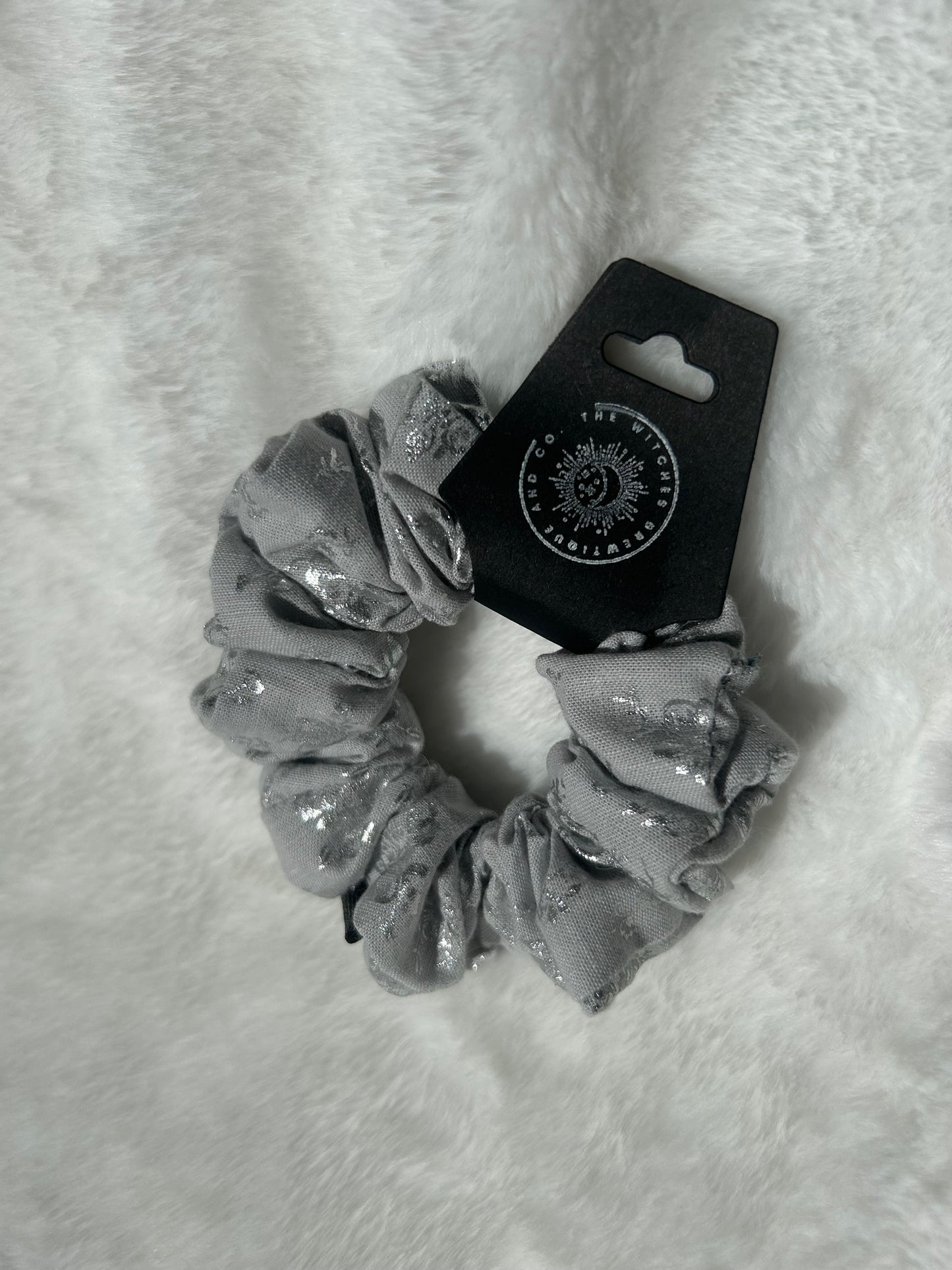 Shining silver flower scrunchie