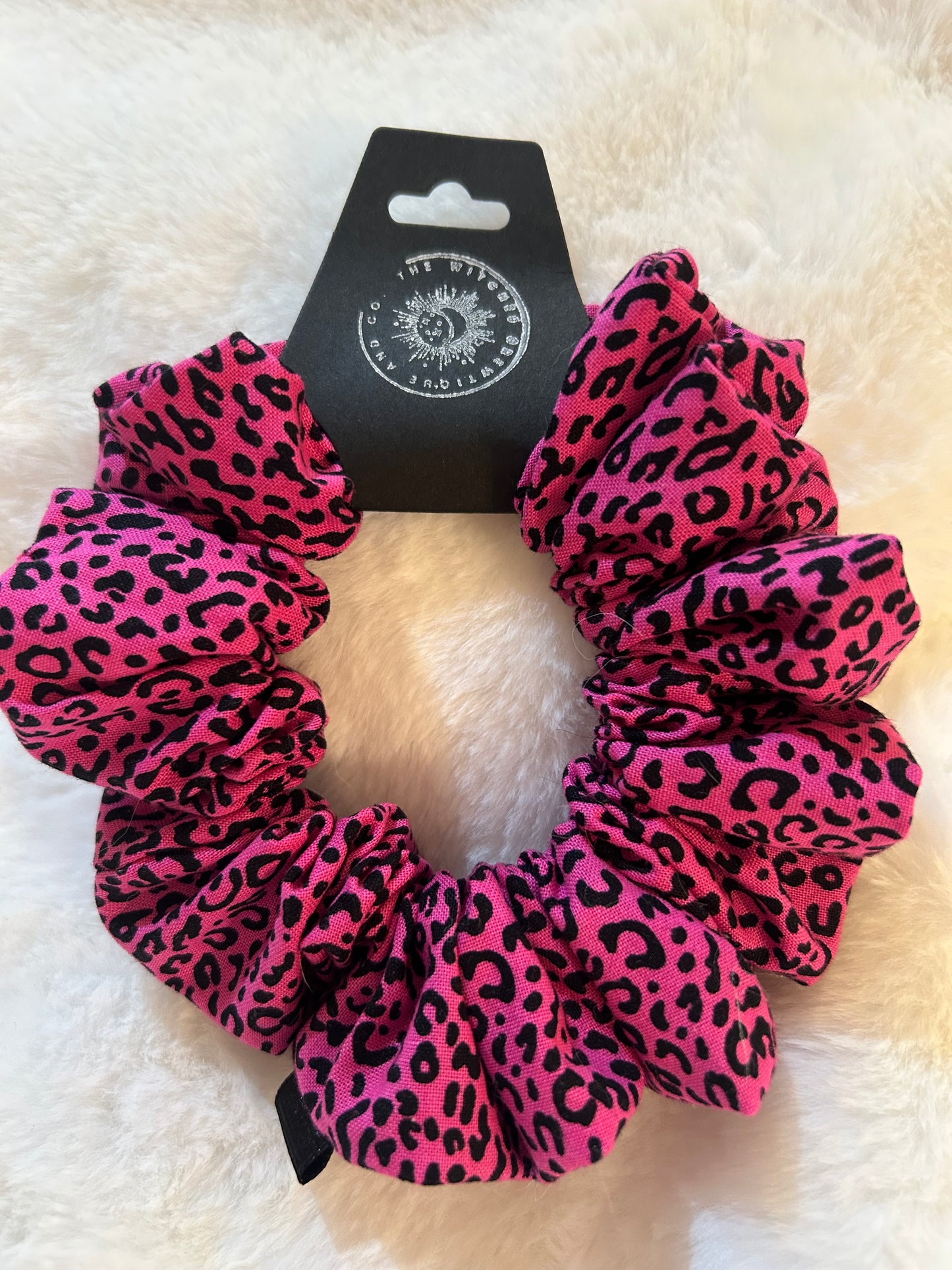 Pink cheetah print scrunchie