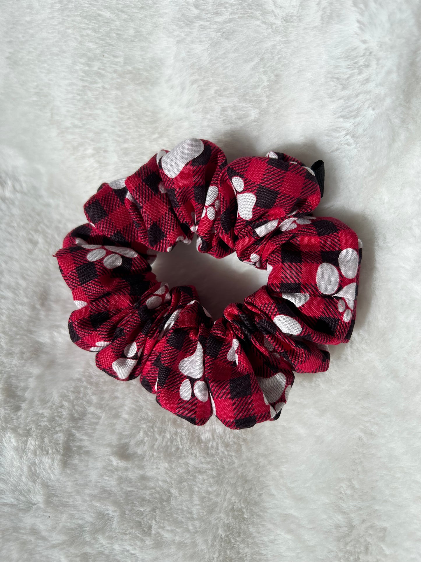 Plaid paw print scrunchie