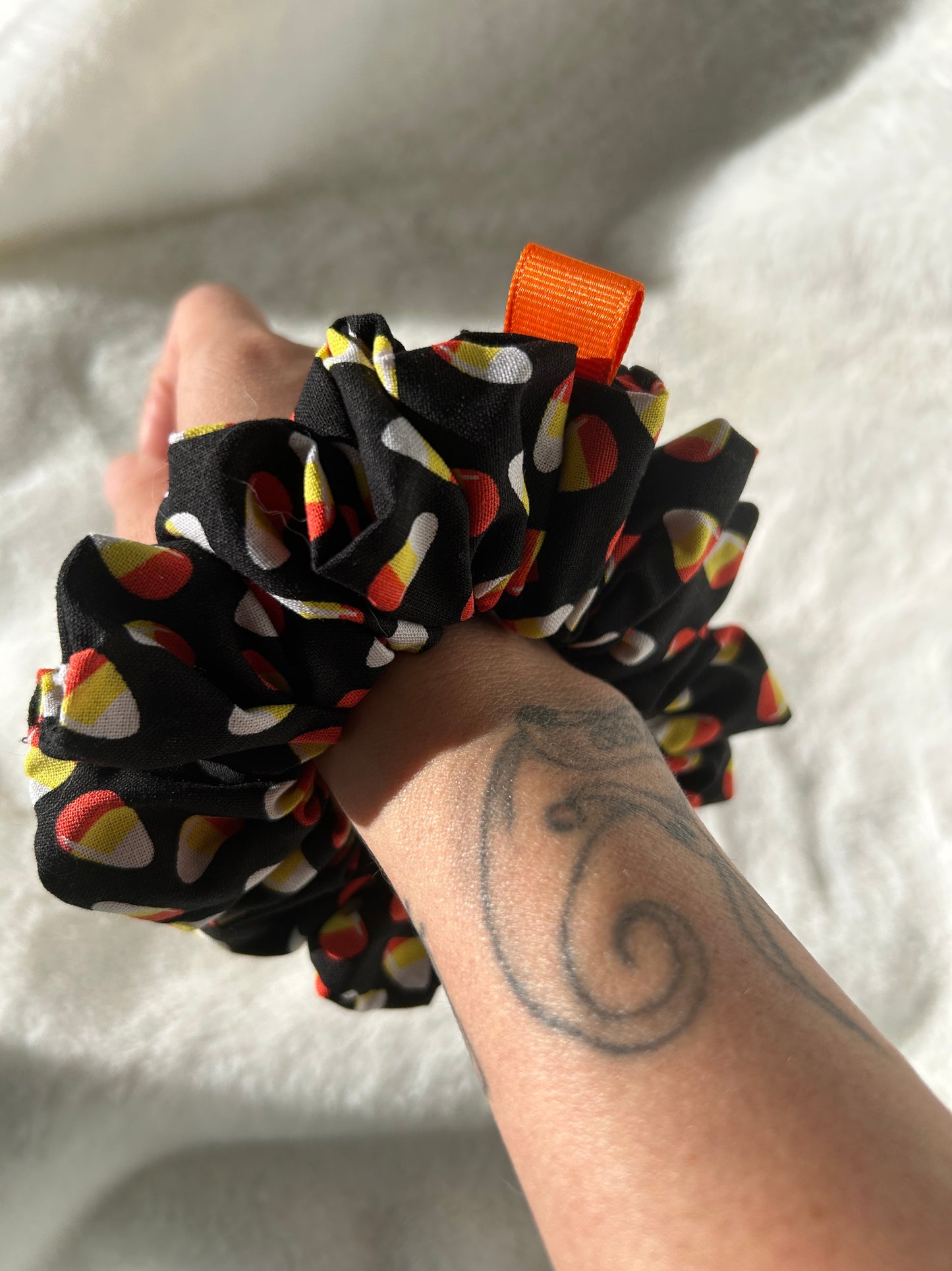 Black candy corn scrunchie