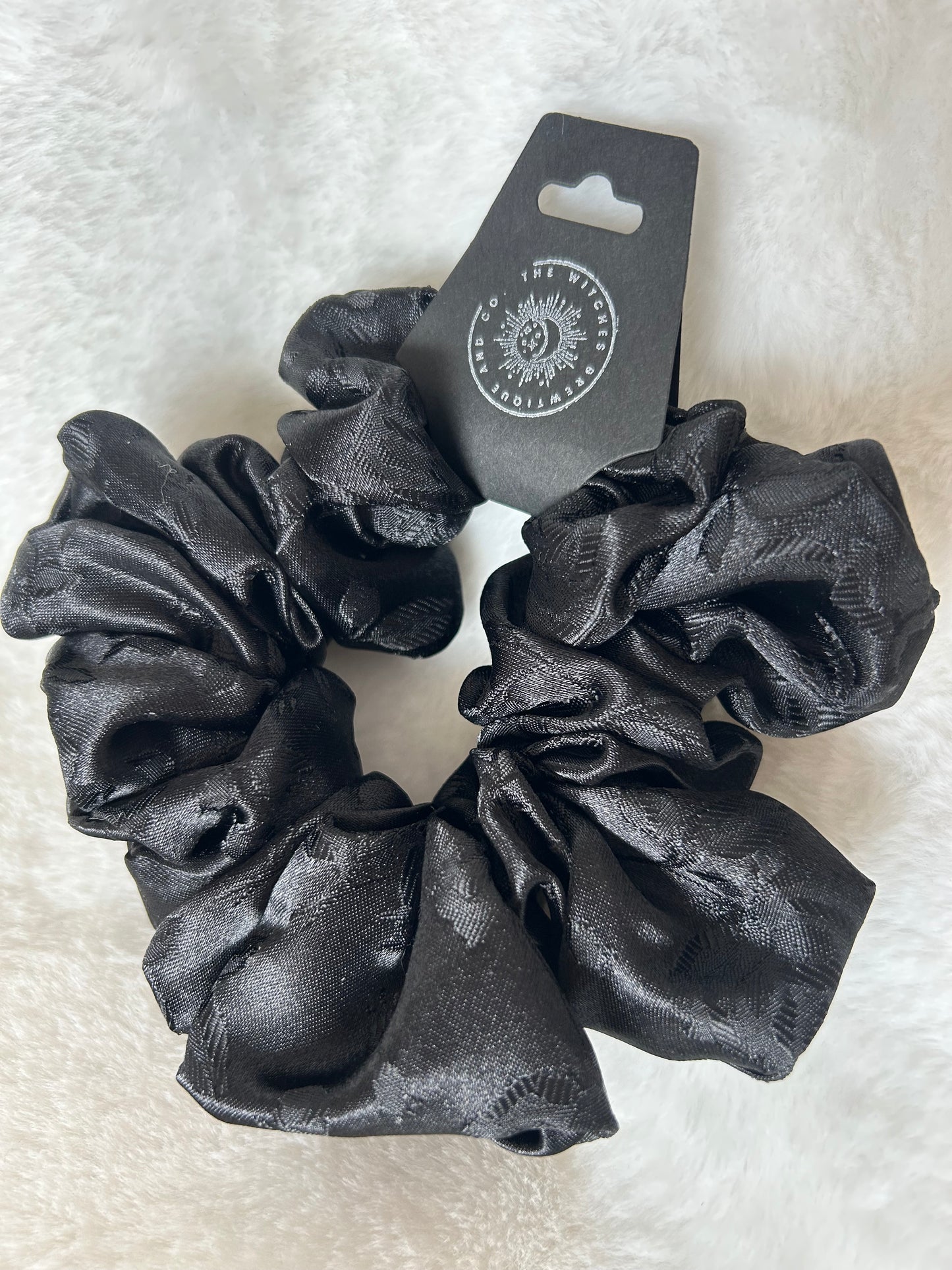 Satin black rose scrunchie