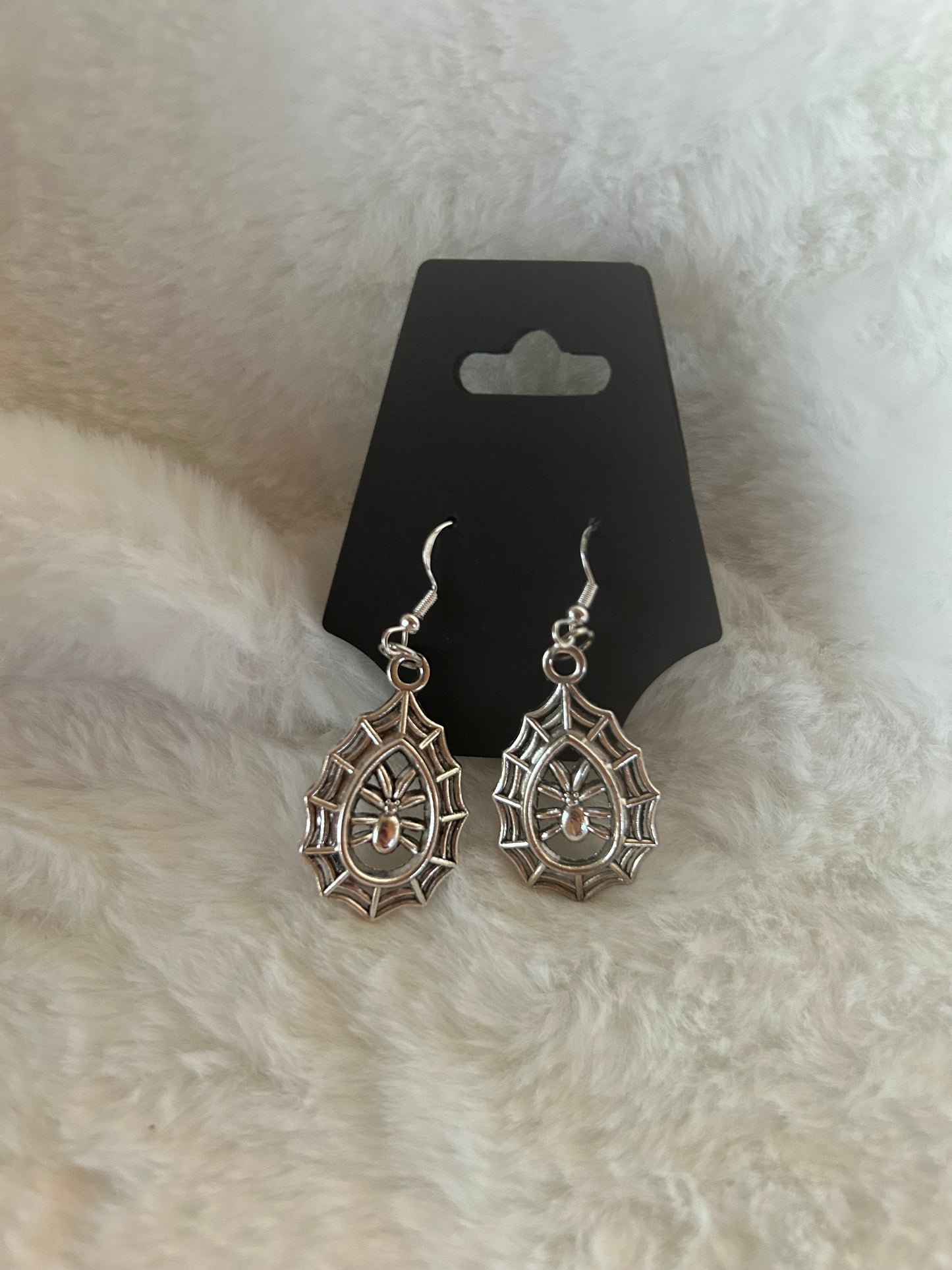 Spider on web earrings