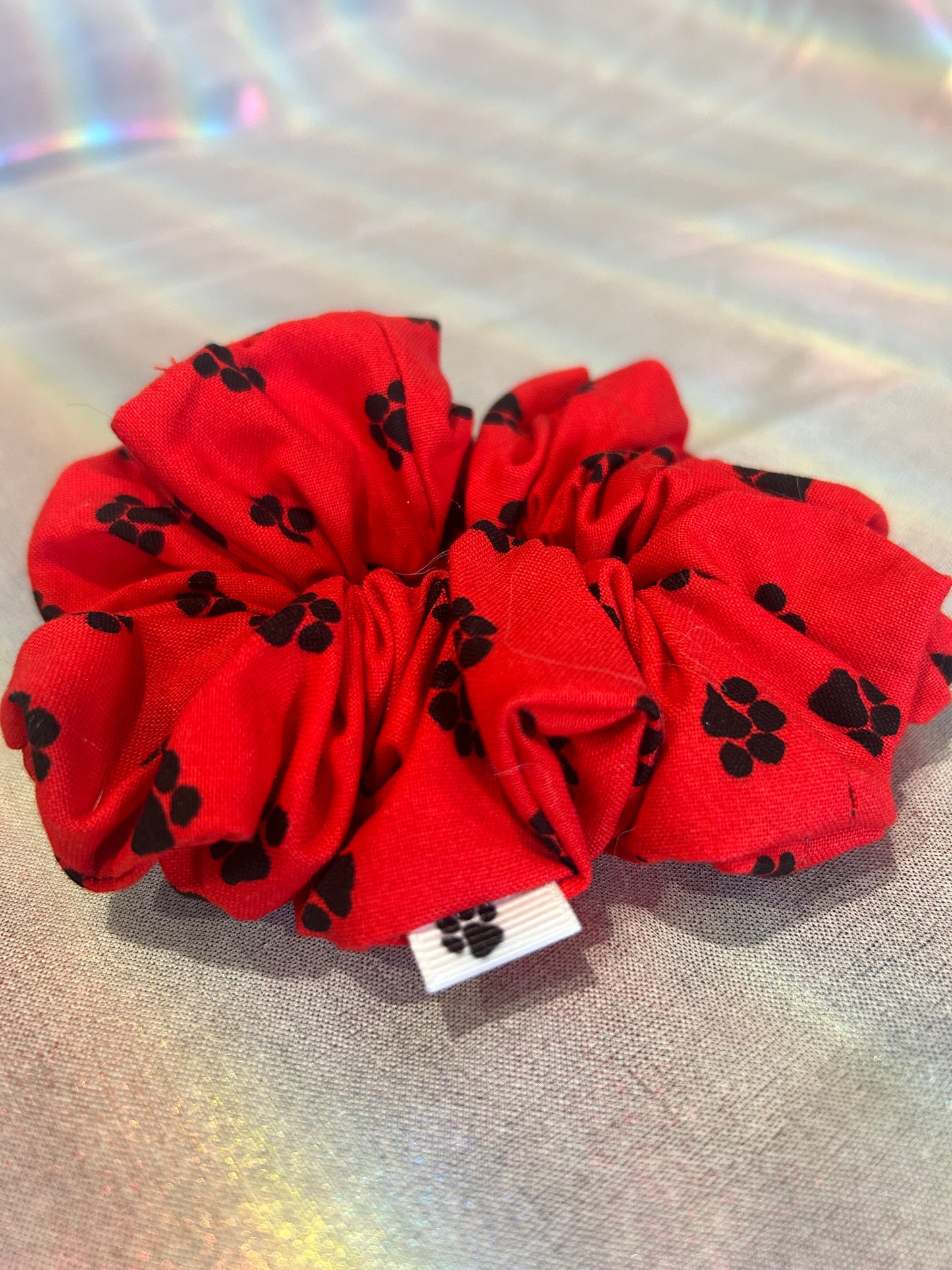 Red and black paw print scrunchie