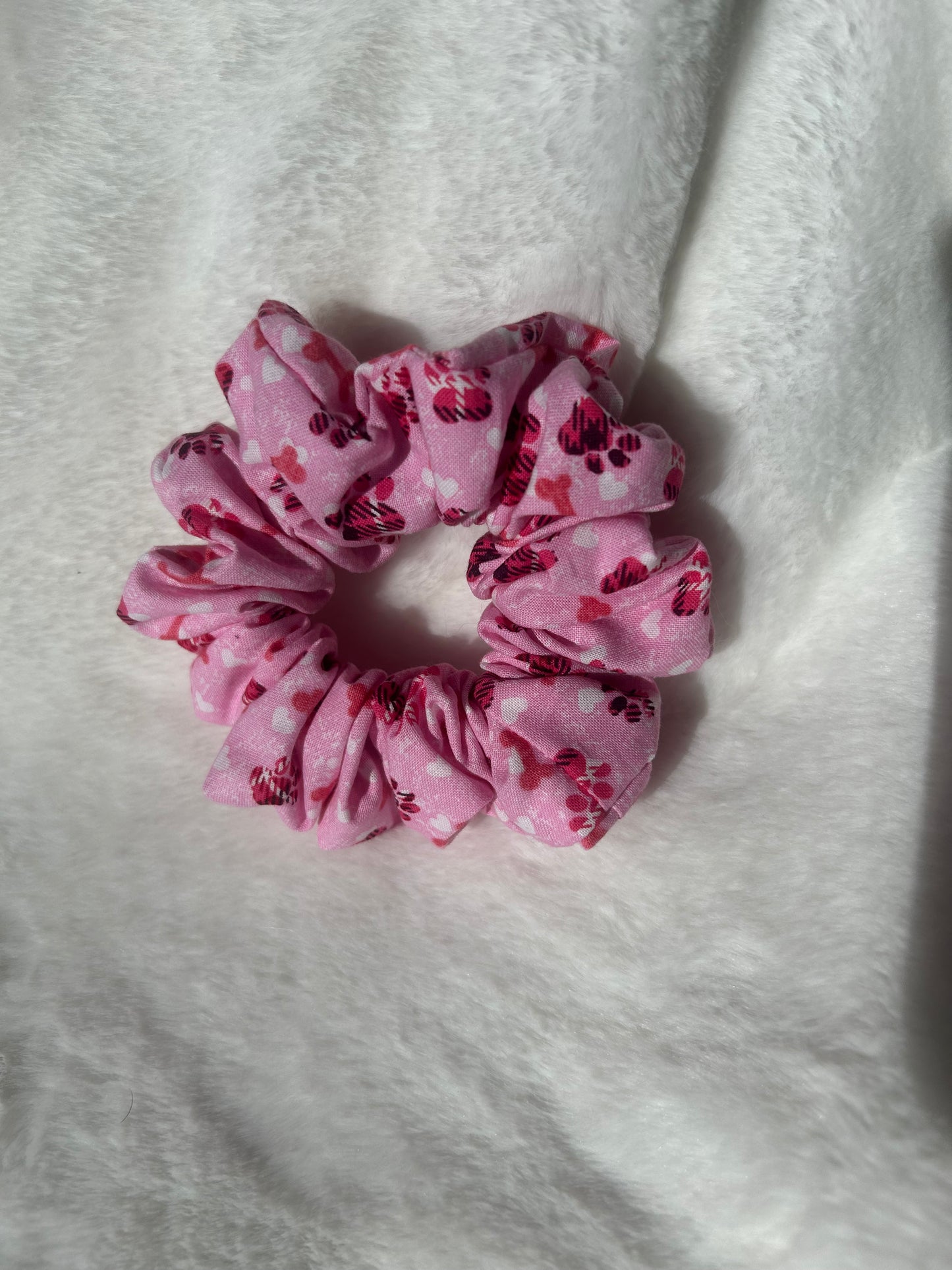 Pink paw and bones scrunchie