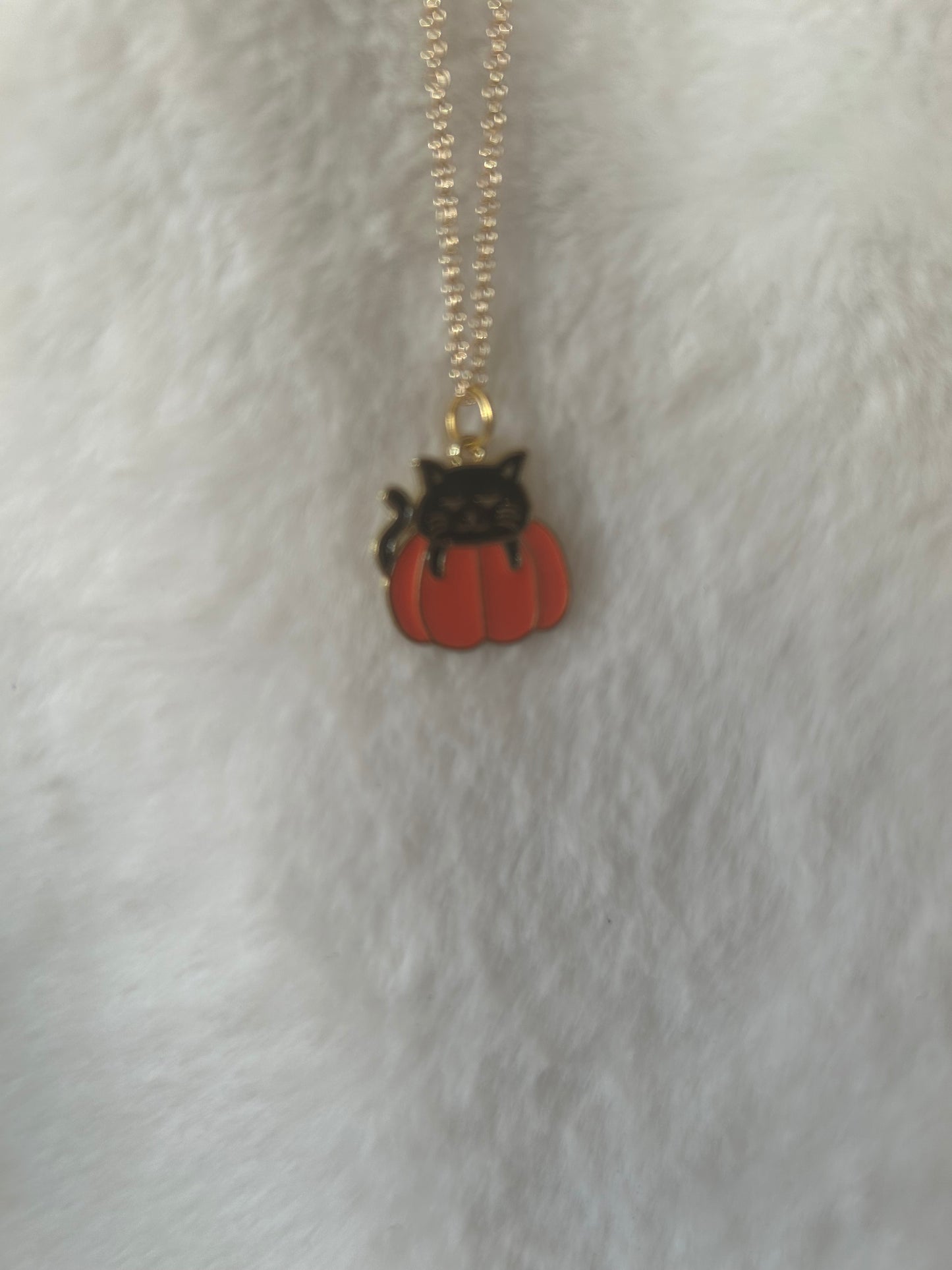 Cat in pumpkin necklace