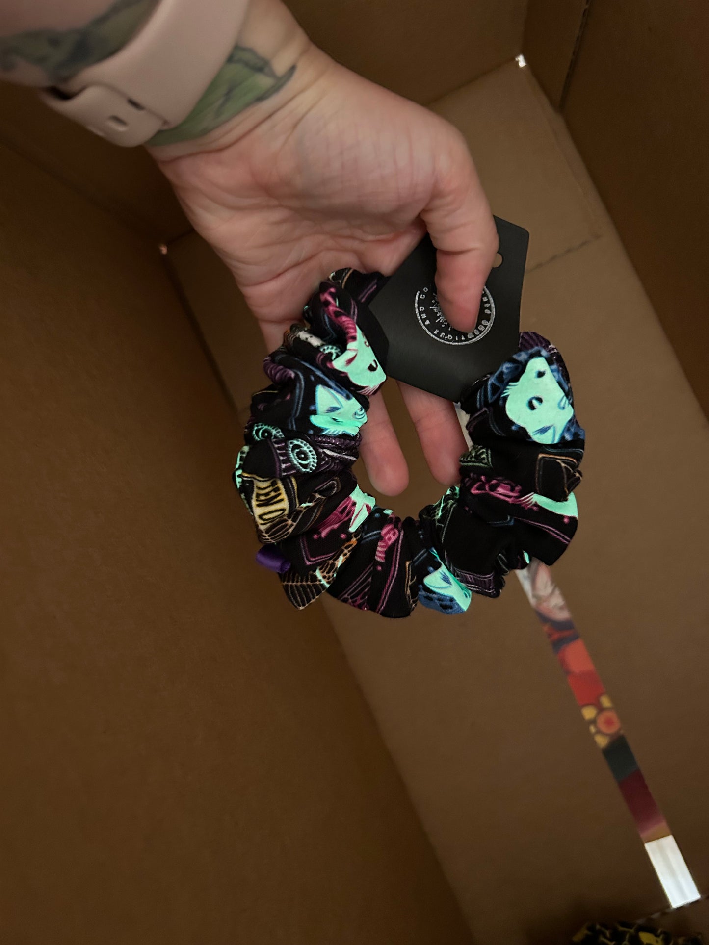 Glow in the dark cat tarot scrunchie