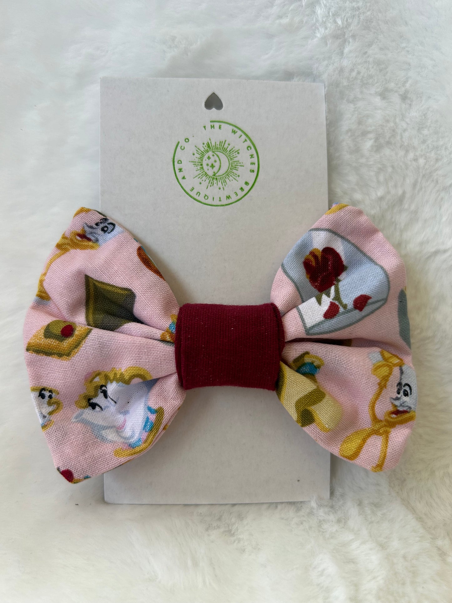 Pink Beauty and the Beast print hair bow
