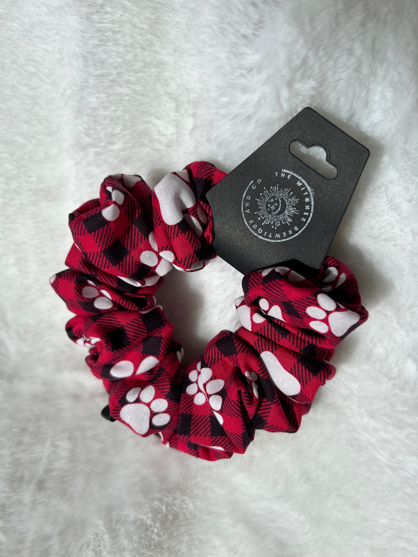 Plaid paw print scrunchie