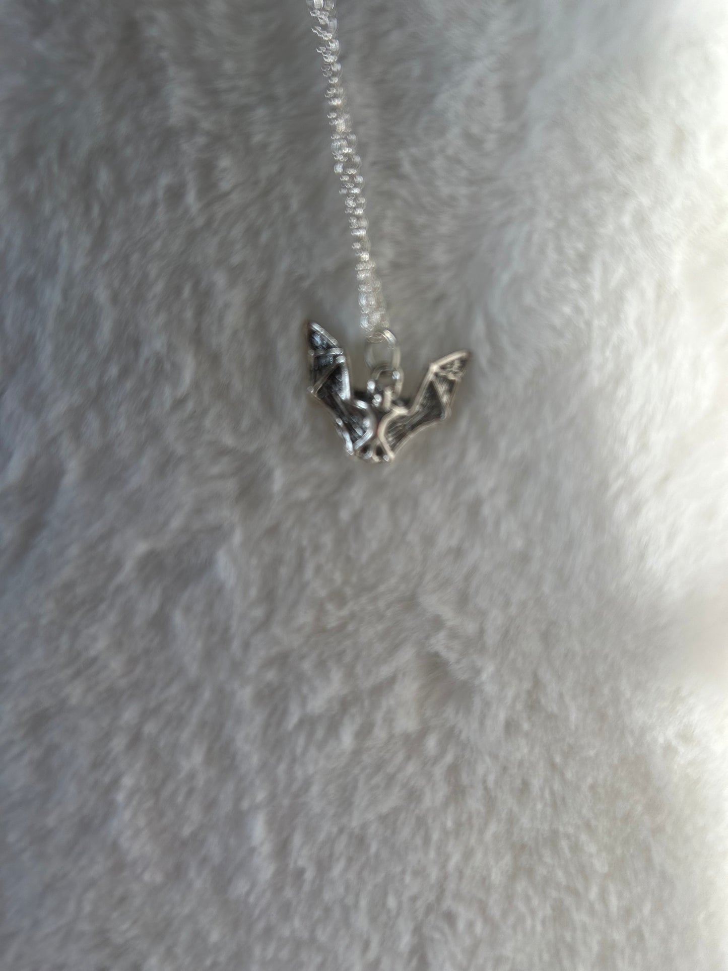 Detailed Silver bat necklace
