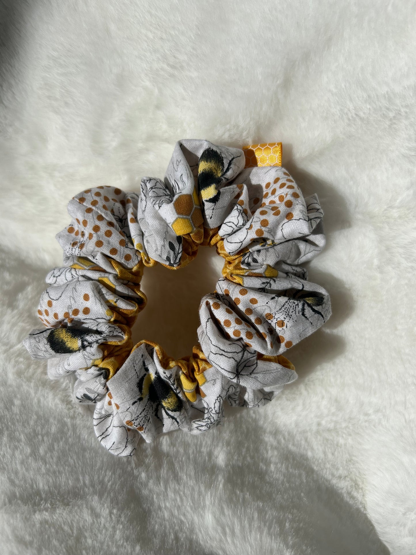 Two sided bee and honeycomb print scrunchie