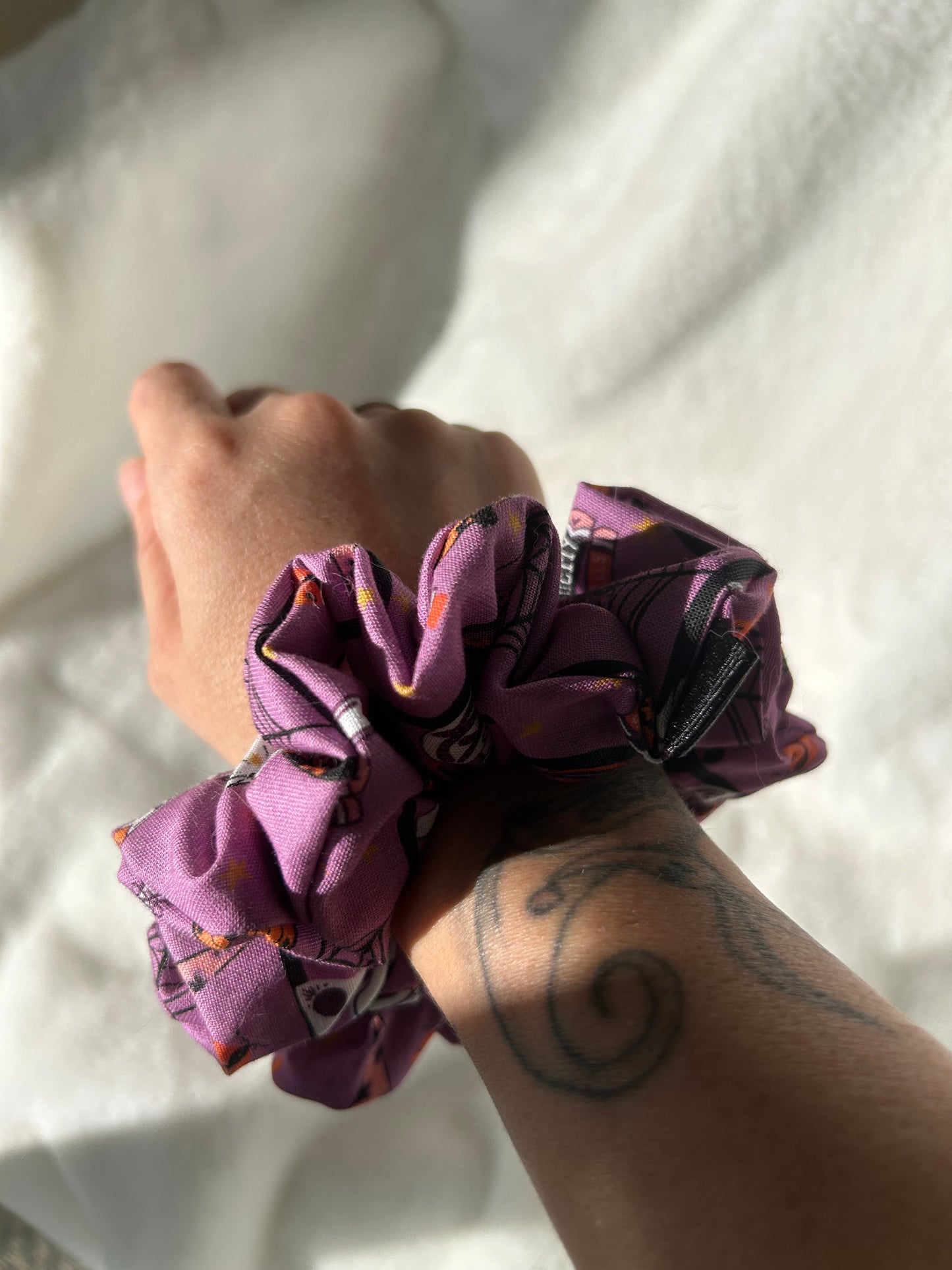 Pink witchy Halloween print scrunchie
