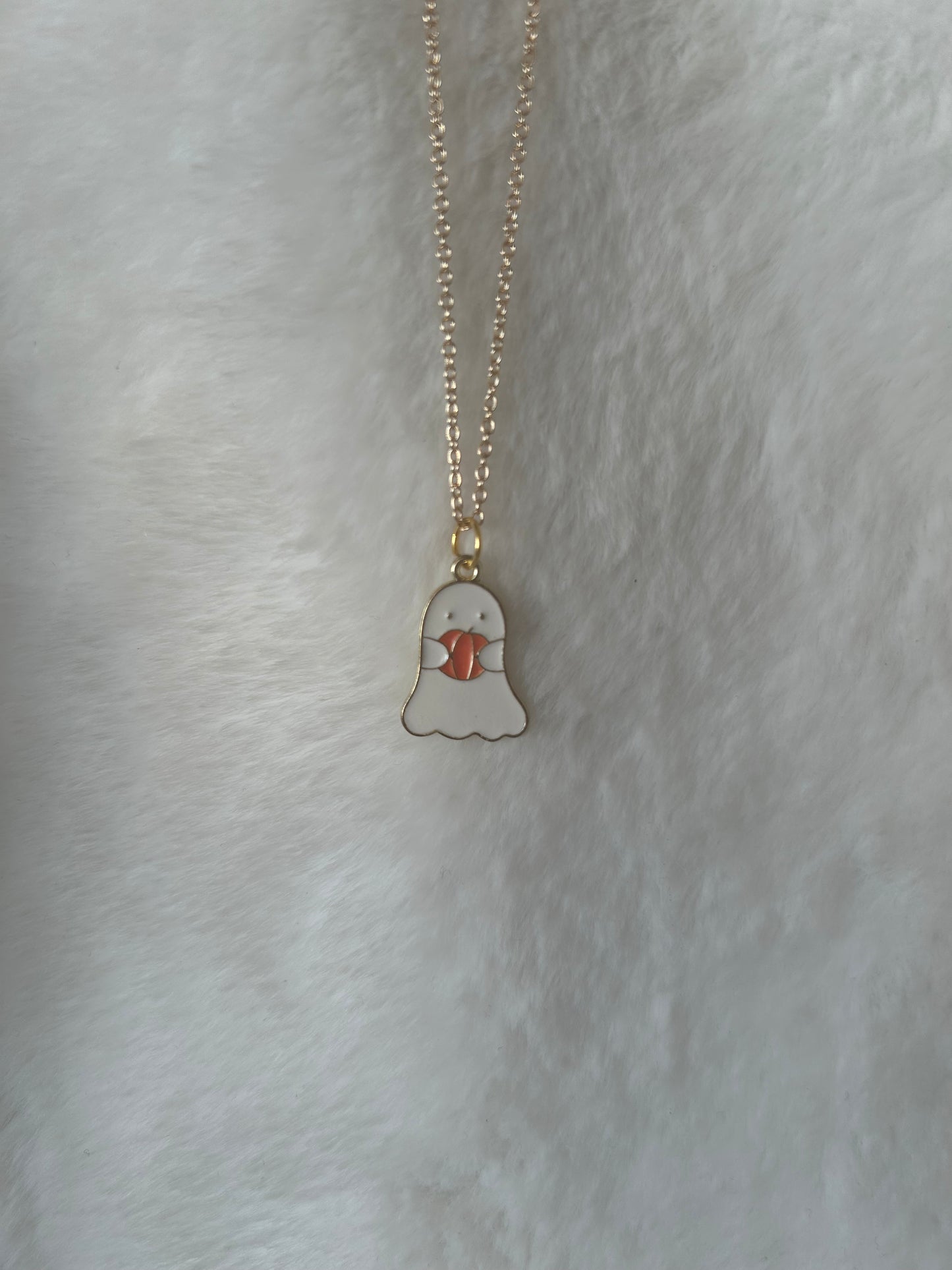 Ghost holding pumpkin necklace