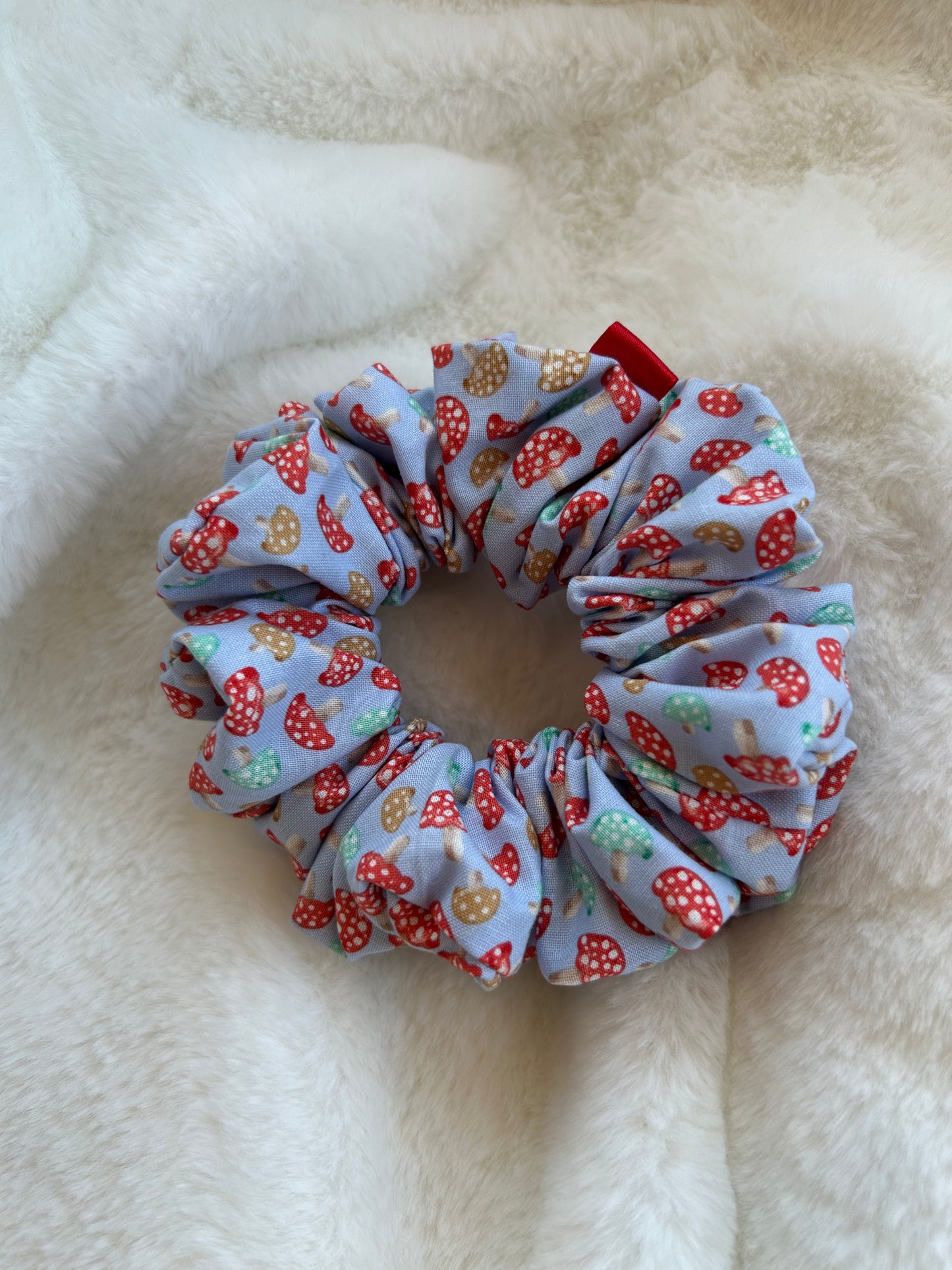Blue mushroom scrunchie