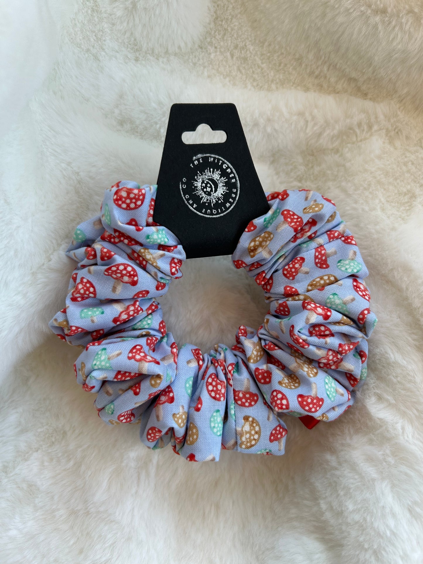 Blue mushroom scrunchie