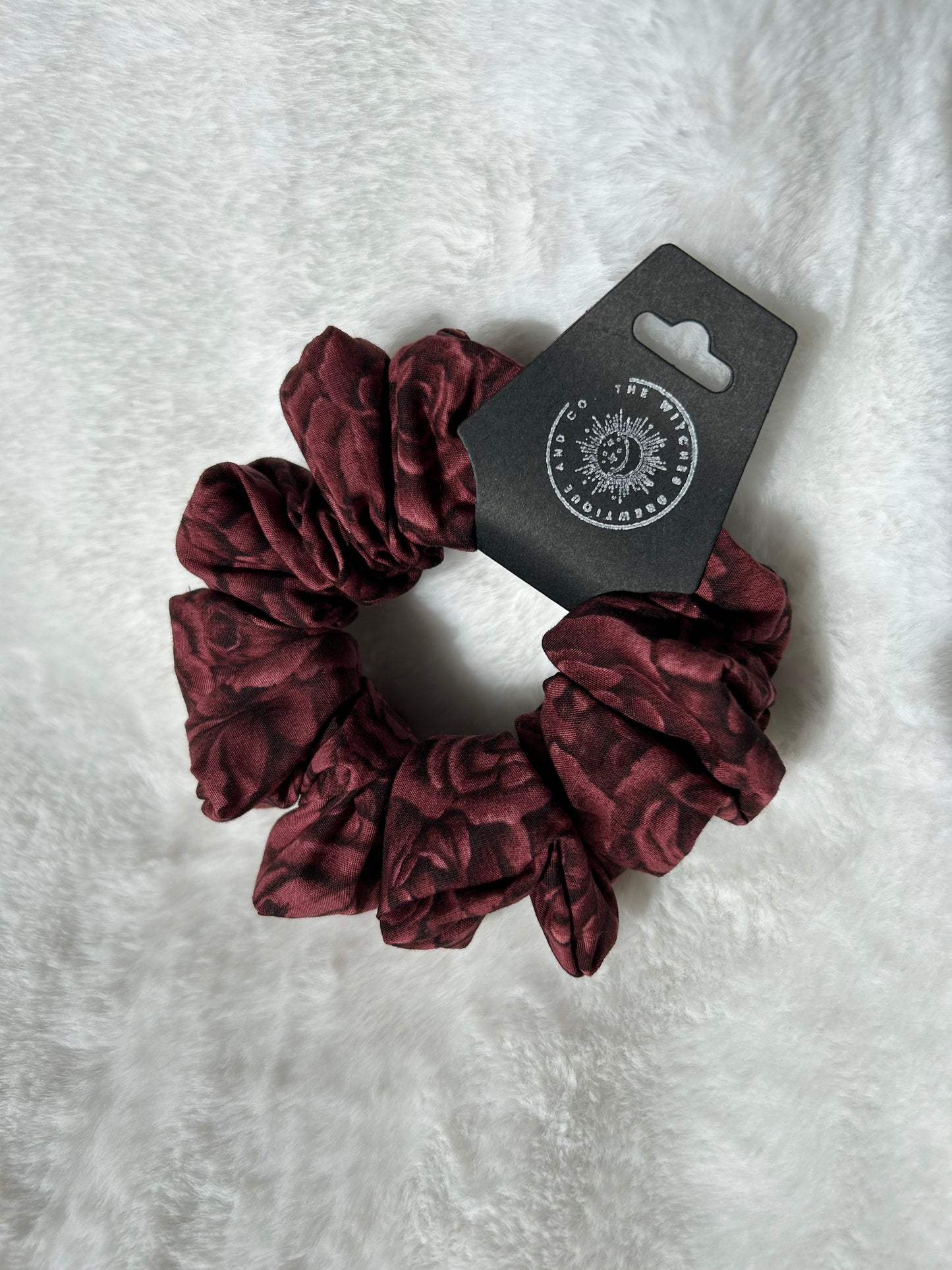 Maroon rose print scrunchie