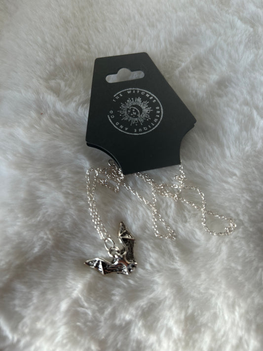 Detailed Silver bat necklace