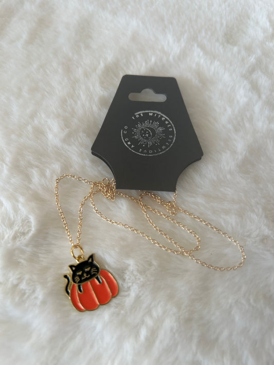 Cat in pumpkin necklace