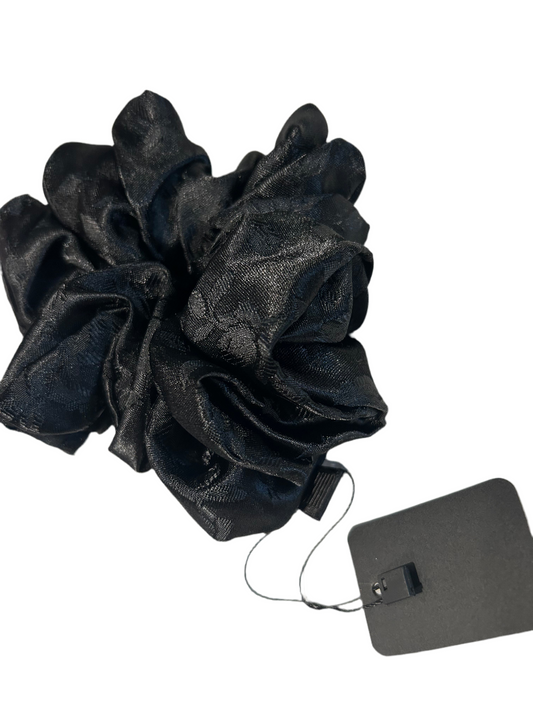Satin black rose scrunchie