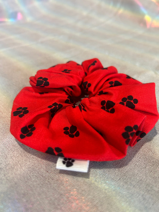 Red and black paw print scrunchie