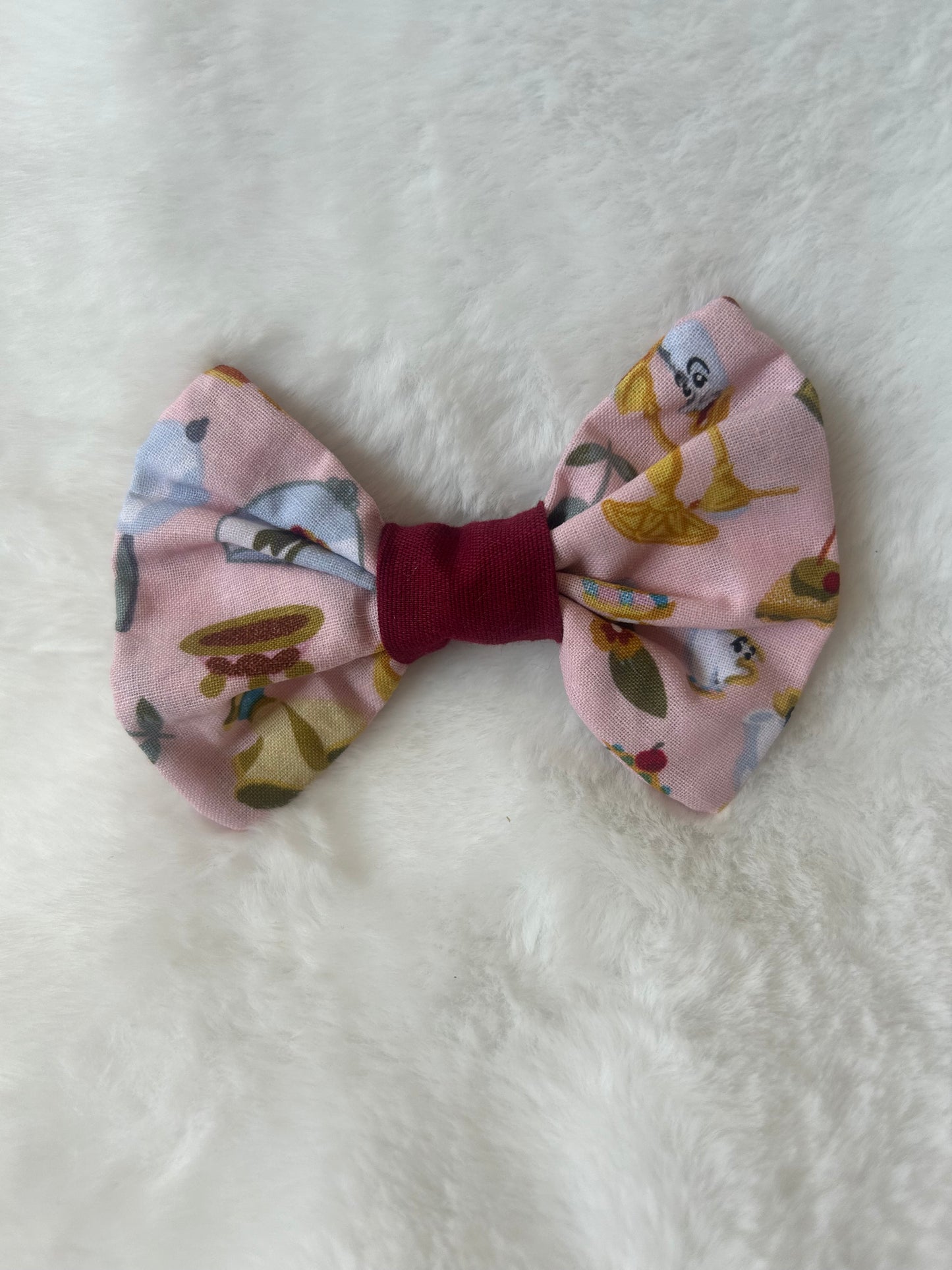 Pink Beauty and the Beast print hair bow