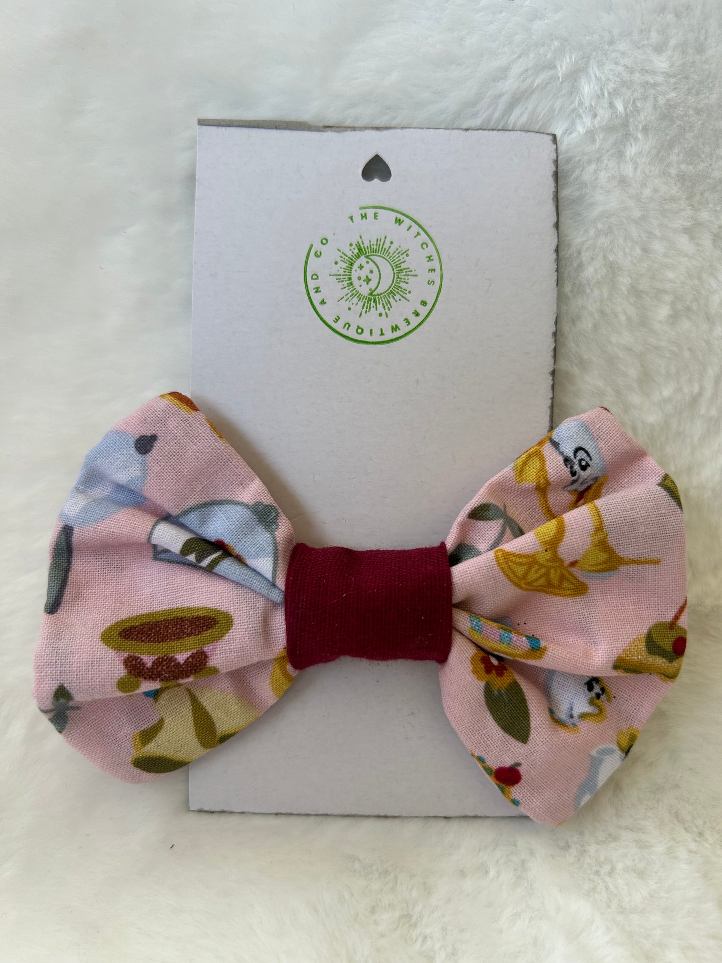 Pink Beauty and the Beast print hair bow