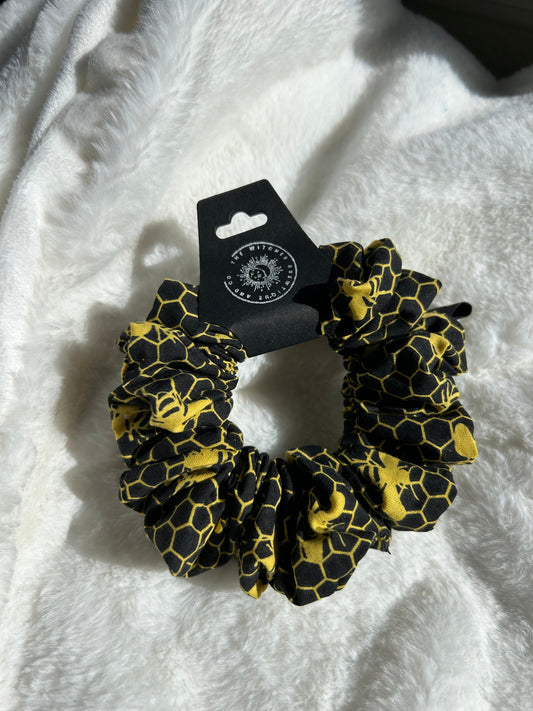 Large bee and honeycomb scrunchie