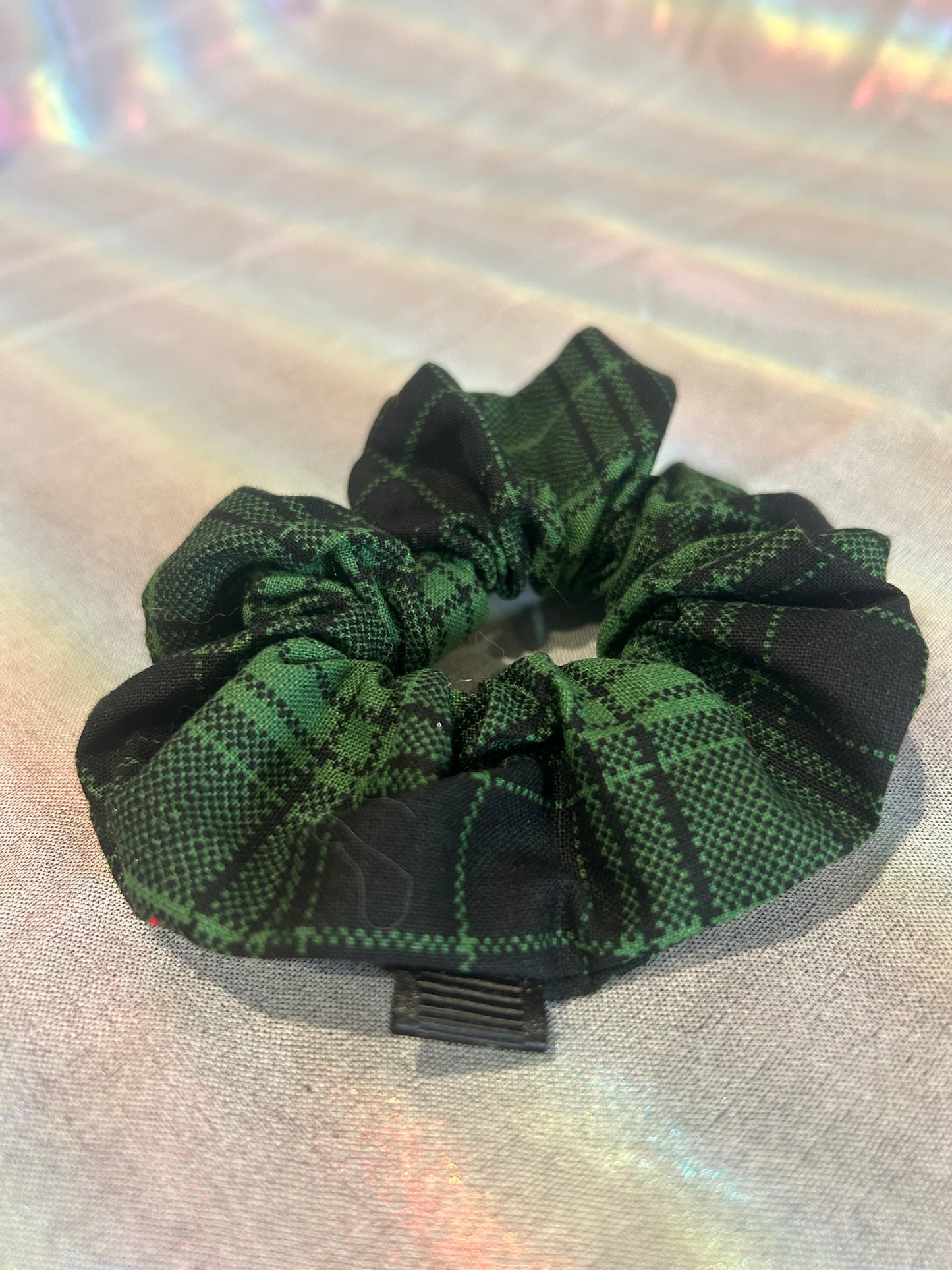 Dark green plaid scrunchie