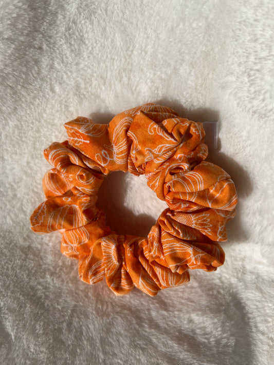 Orange with white pumpkin and floral scrunchie