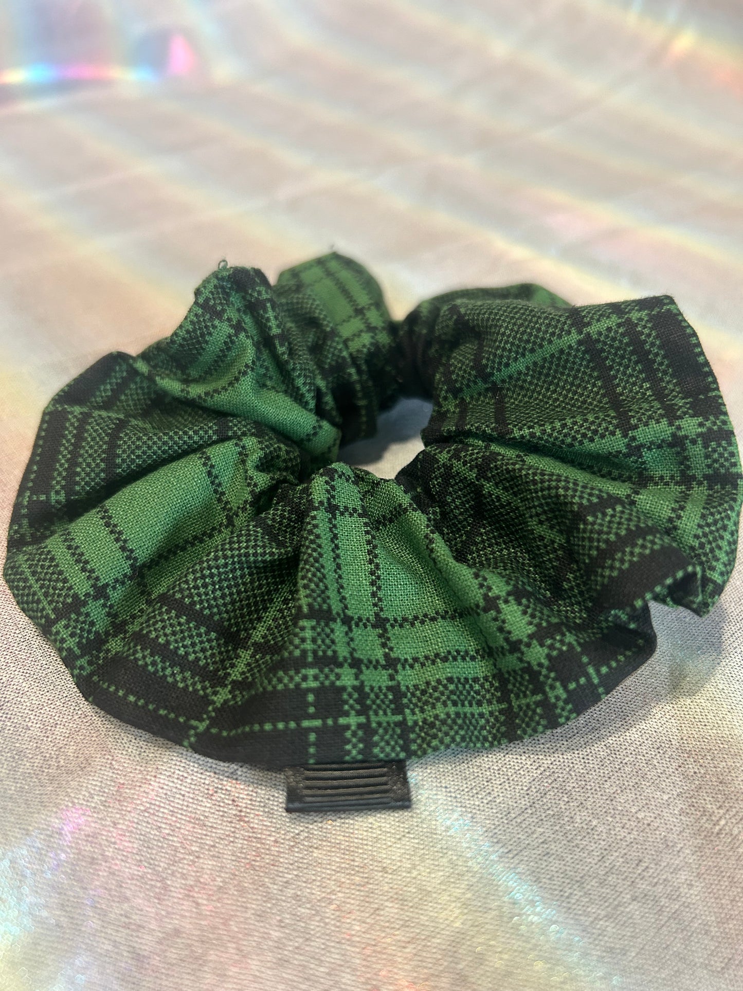 Dark green plaid scrunchie