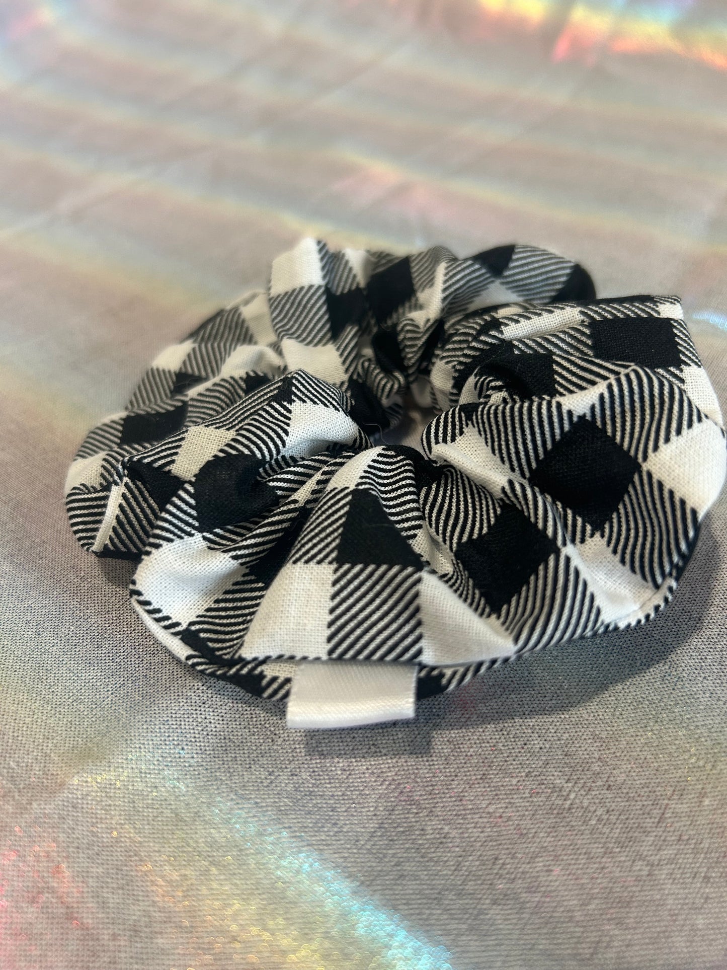 Black and white plaid scrunchie