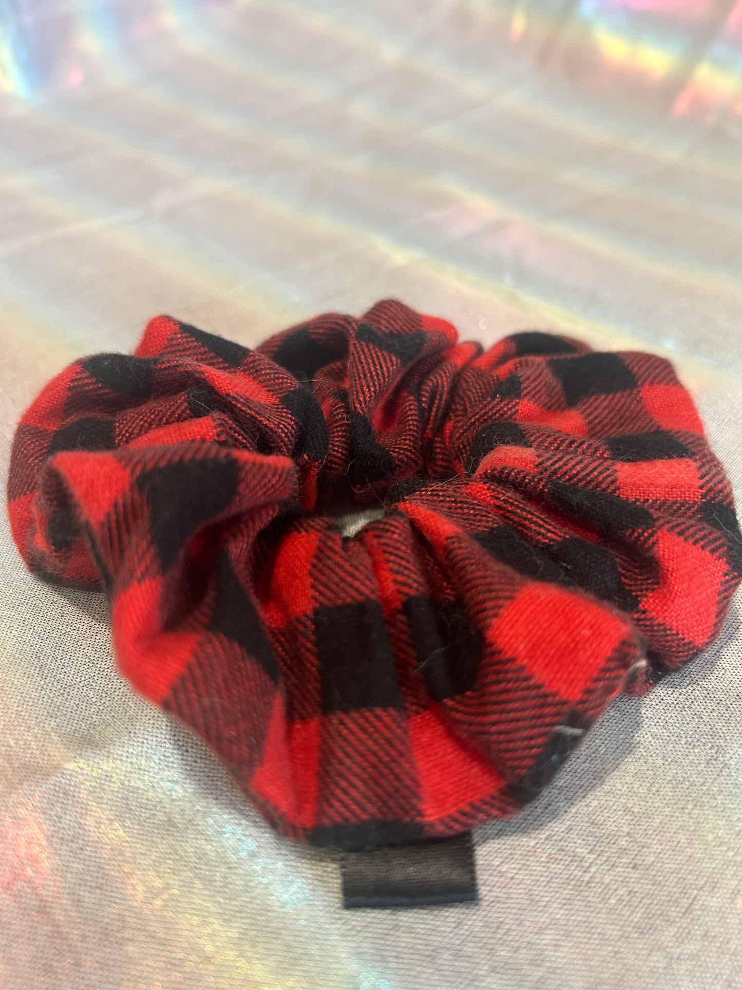 Black and red flannel scrunchie