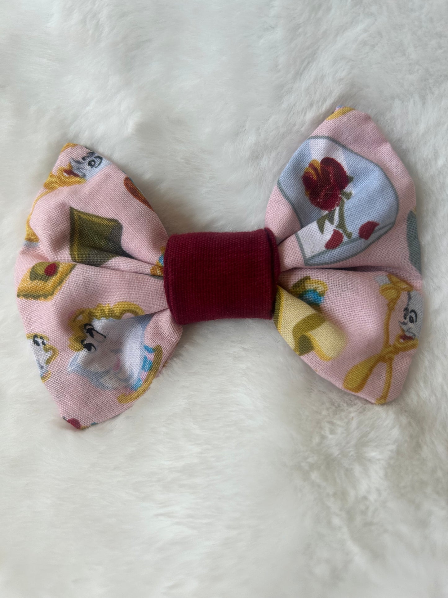 Pink Beauty and the Beast print hair bow