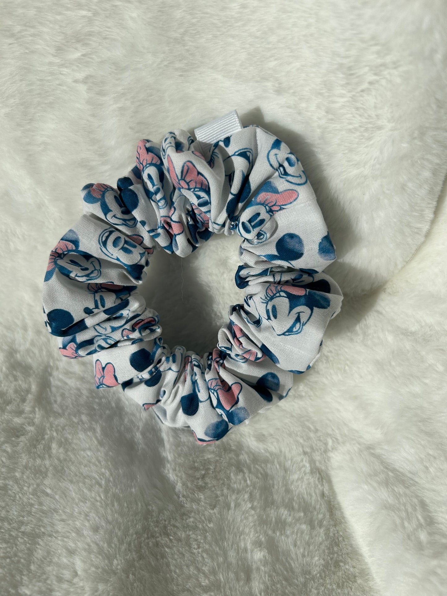 White Mickey and Minnie scrunchie