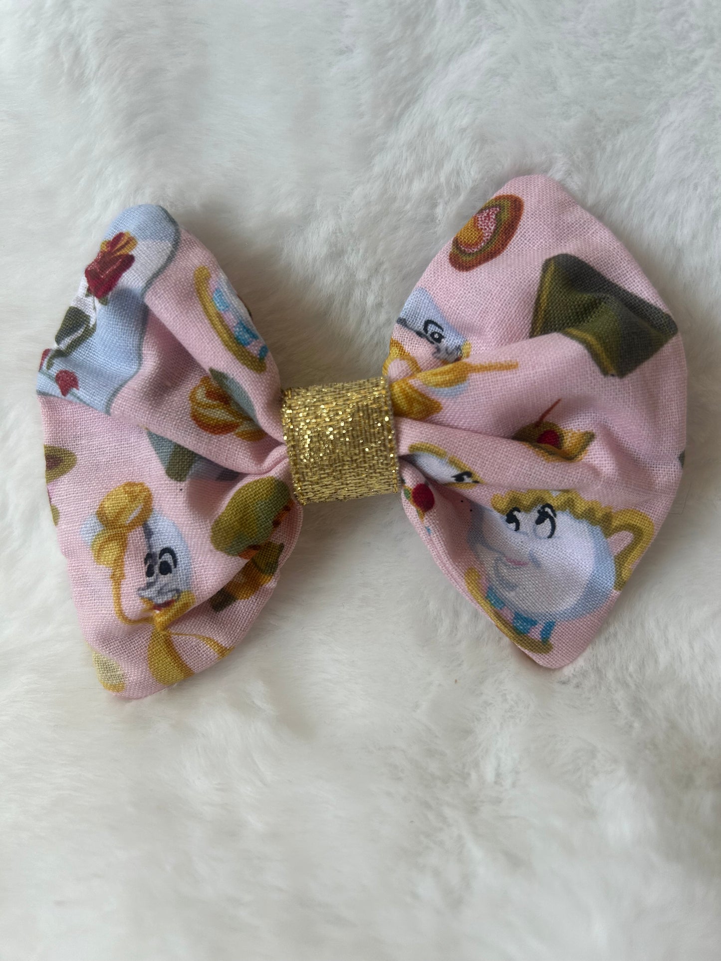 Pink Beauty and the Beast print hair bow