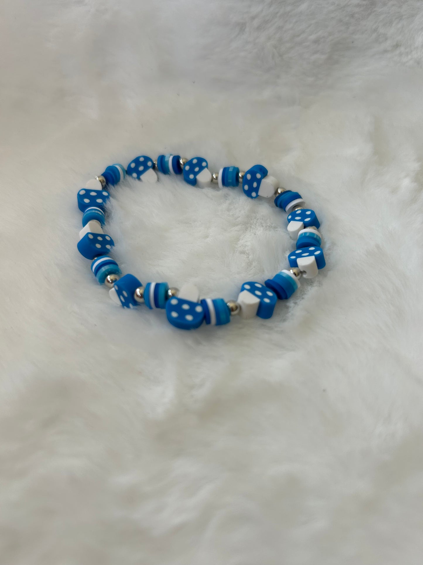 Blue beaded mushroom bracelet