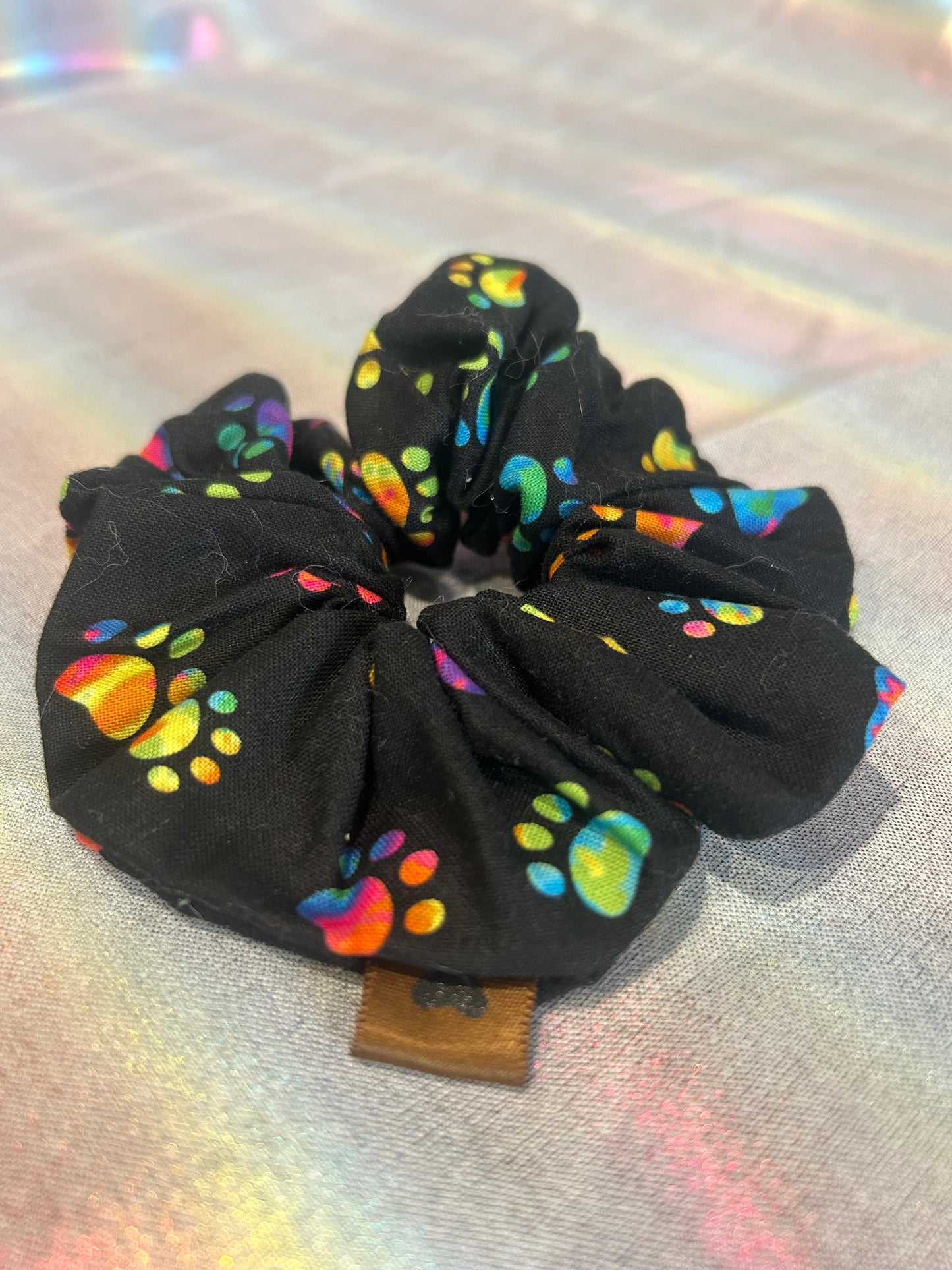 Rainbow paw prints scrunchie