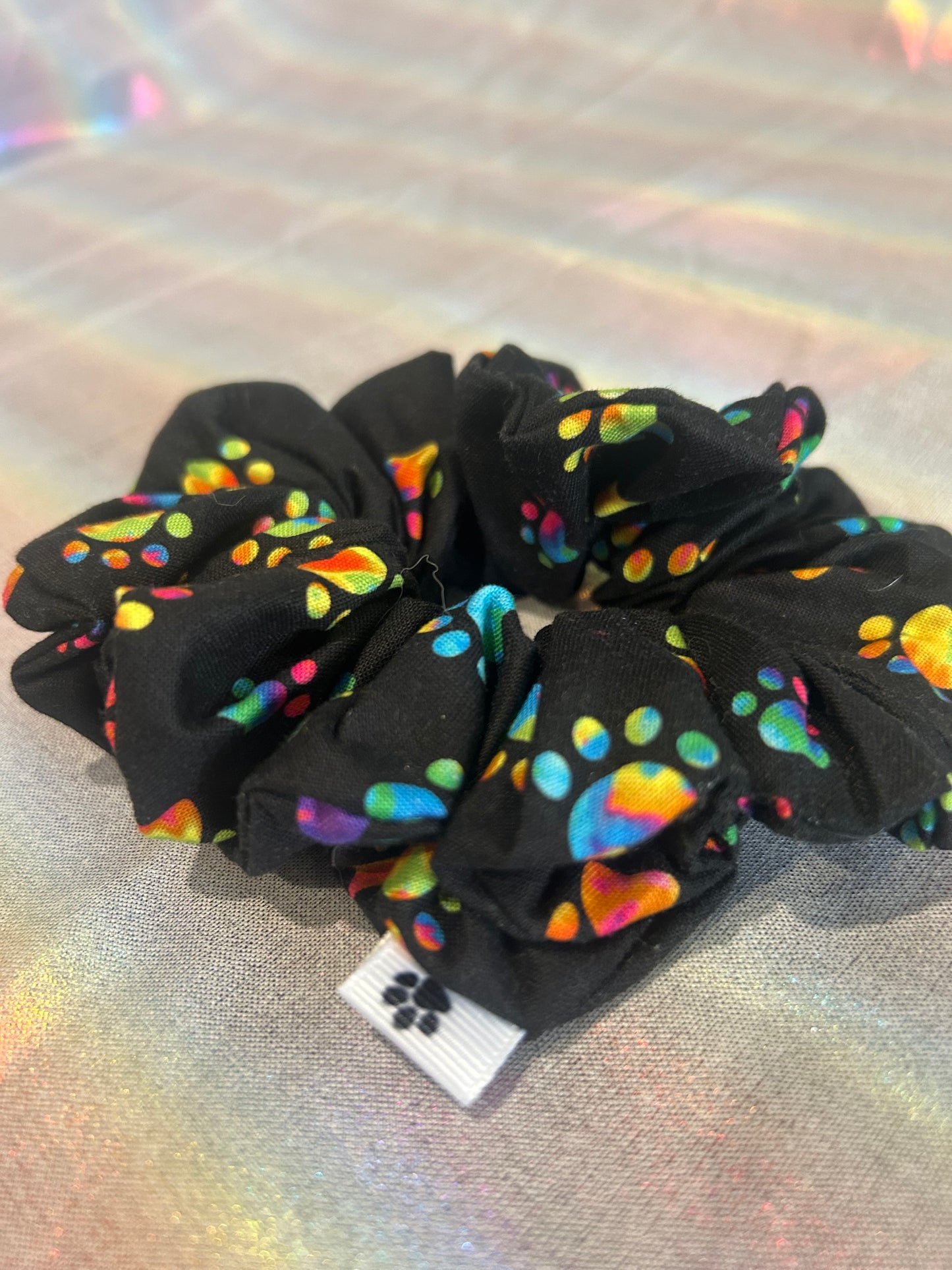 Rainbow paw prints scrunchie