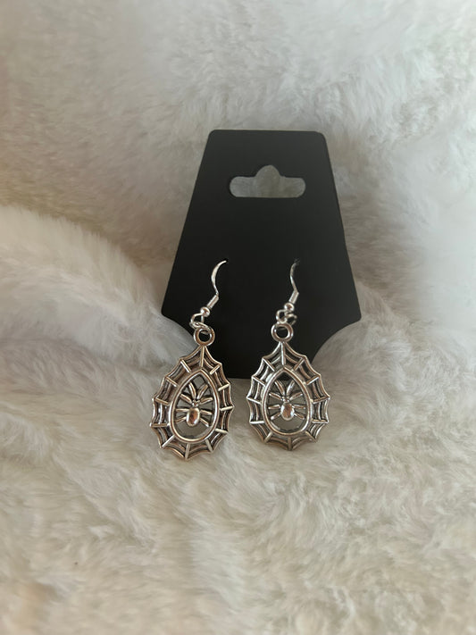 Spider on web earrings