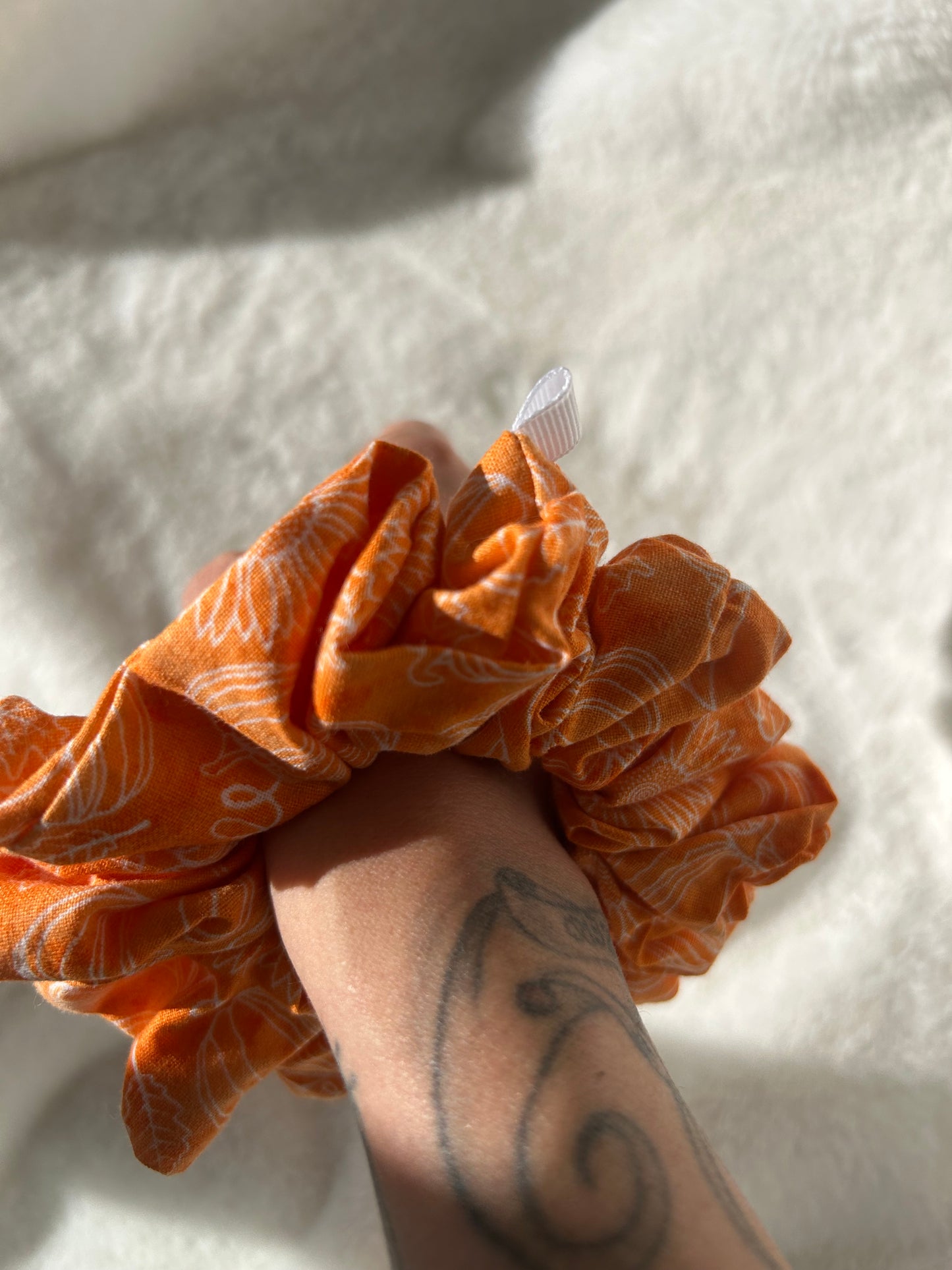 Orange with white pumpkin and floral scrunchie