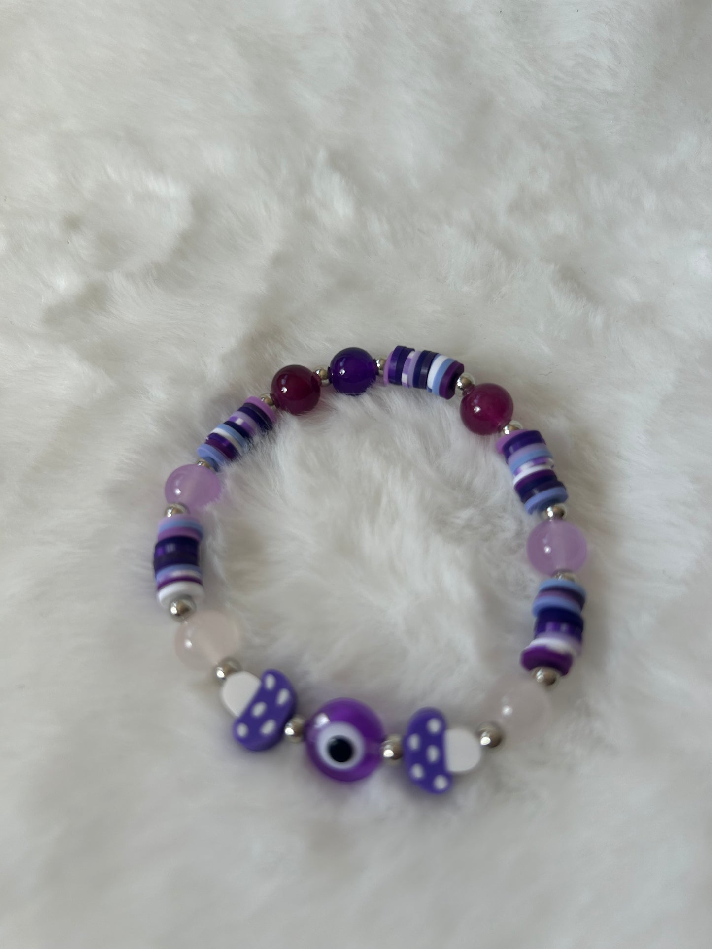 Evil eye and mushroom beaded bracelet