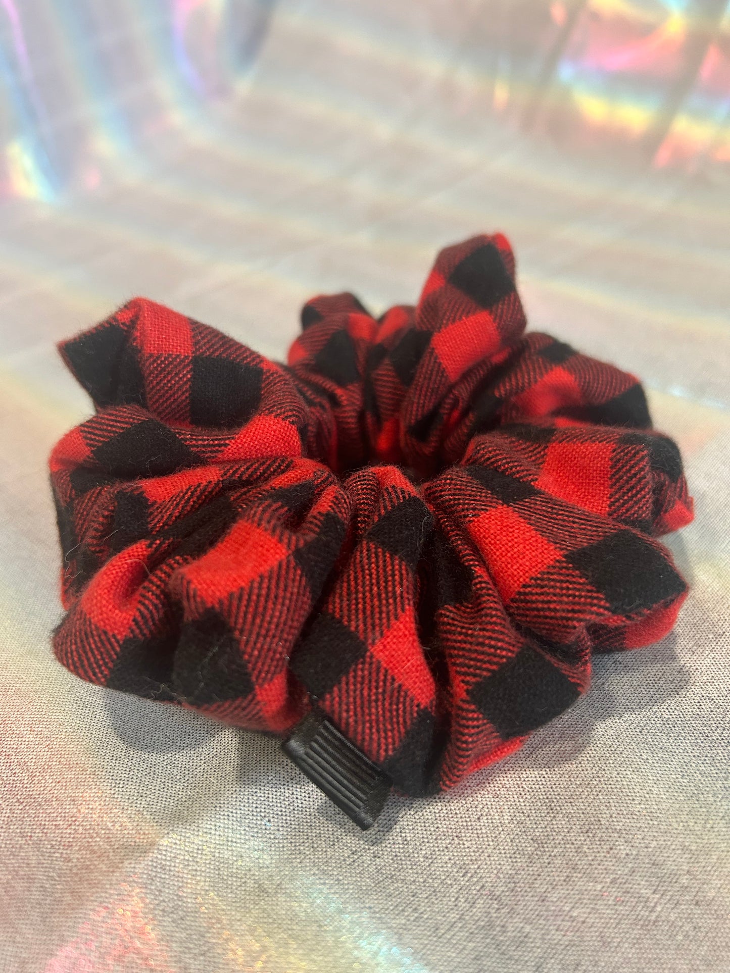 Black and red flannel scrunchie