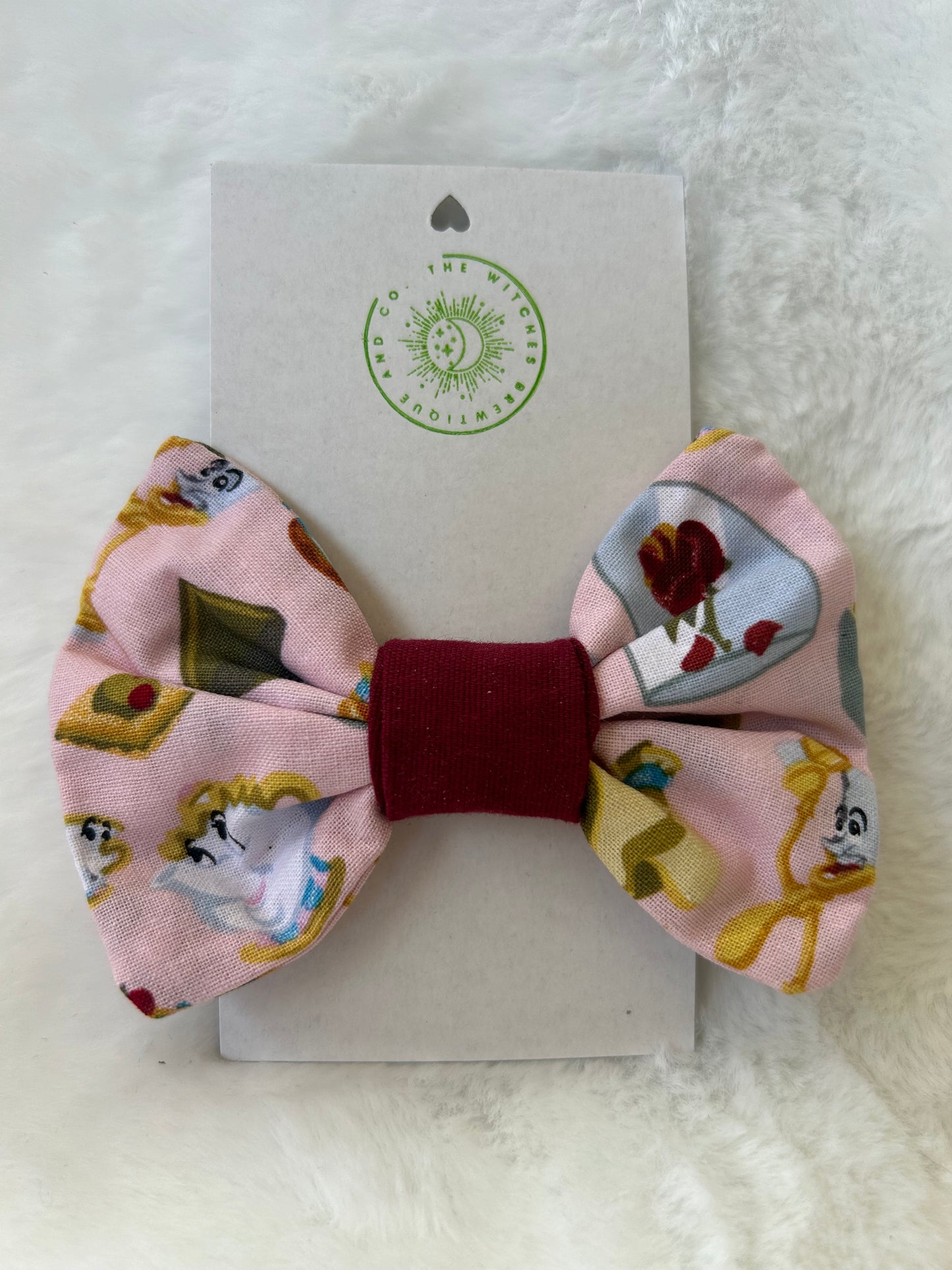 Pink Beauty and the Beast print hair bow