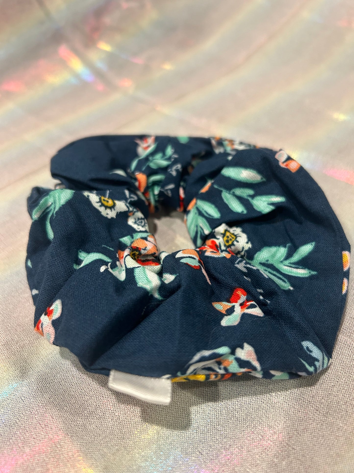 Dark blue flower scrunchie